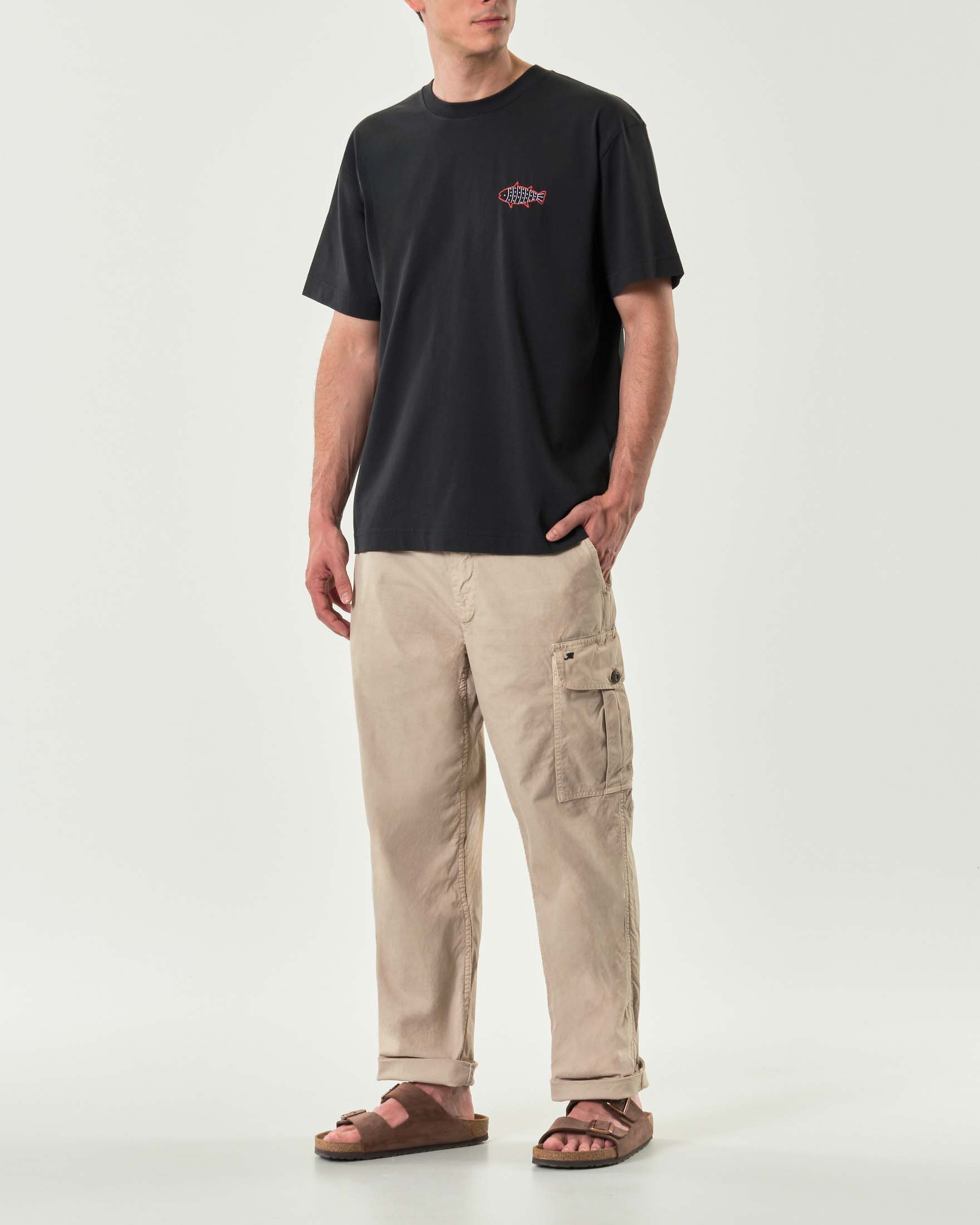 Pantalone cargo relaxed fit beige in canvas oxford di cotone