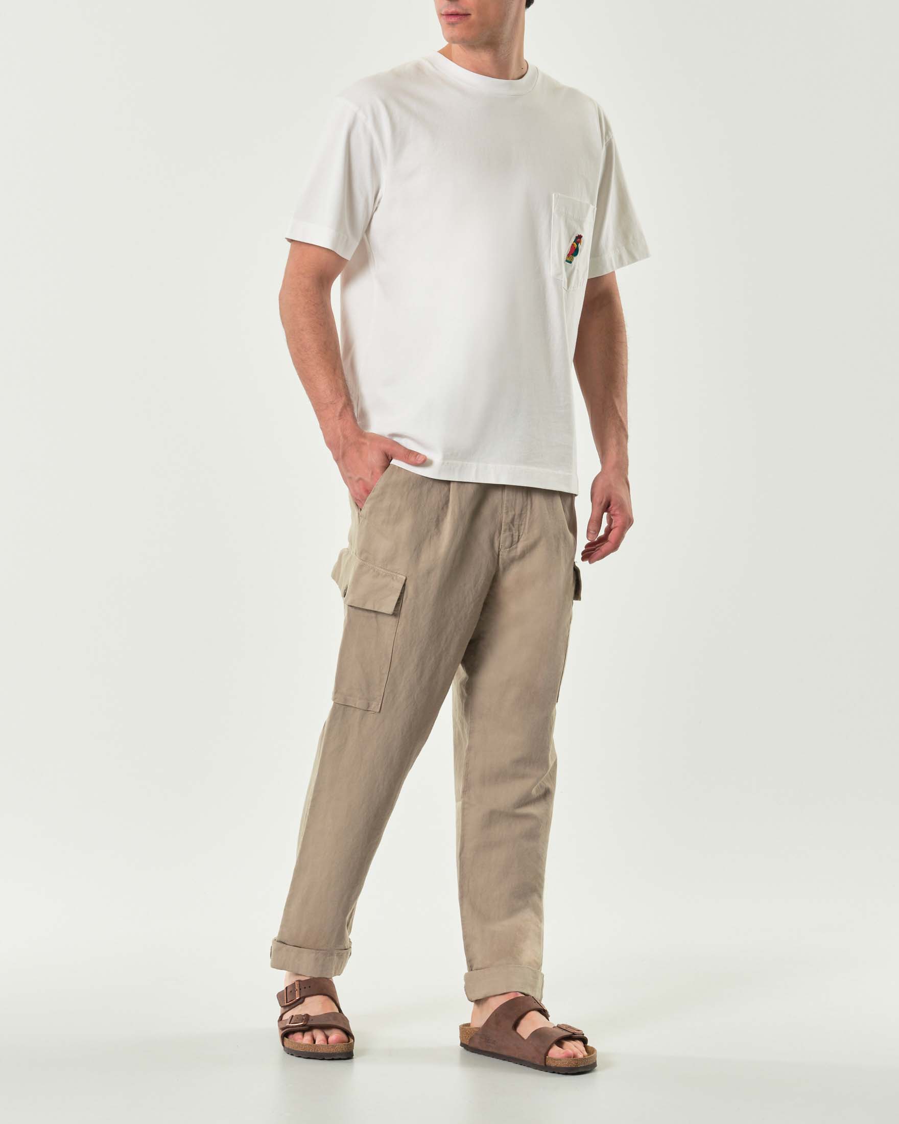 Pantalone cargo relaxed fit beige in misto cotone e canapa