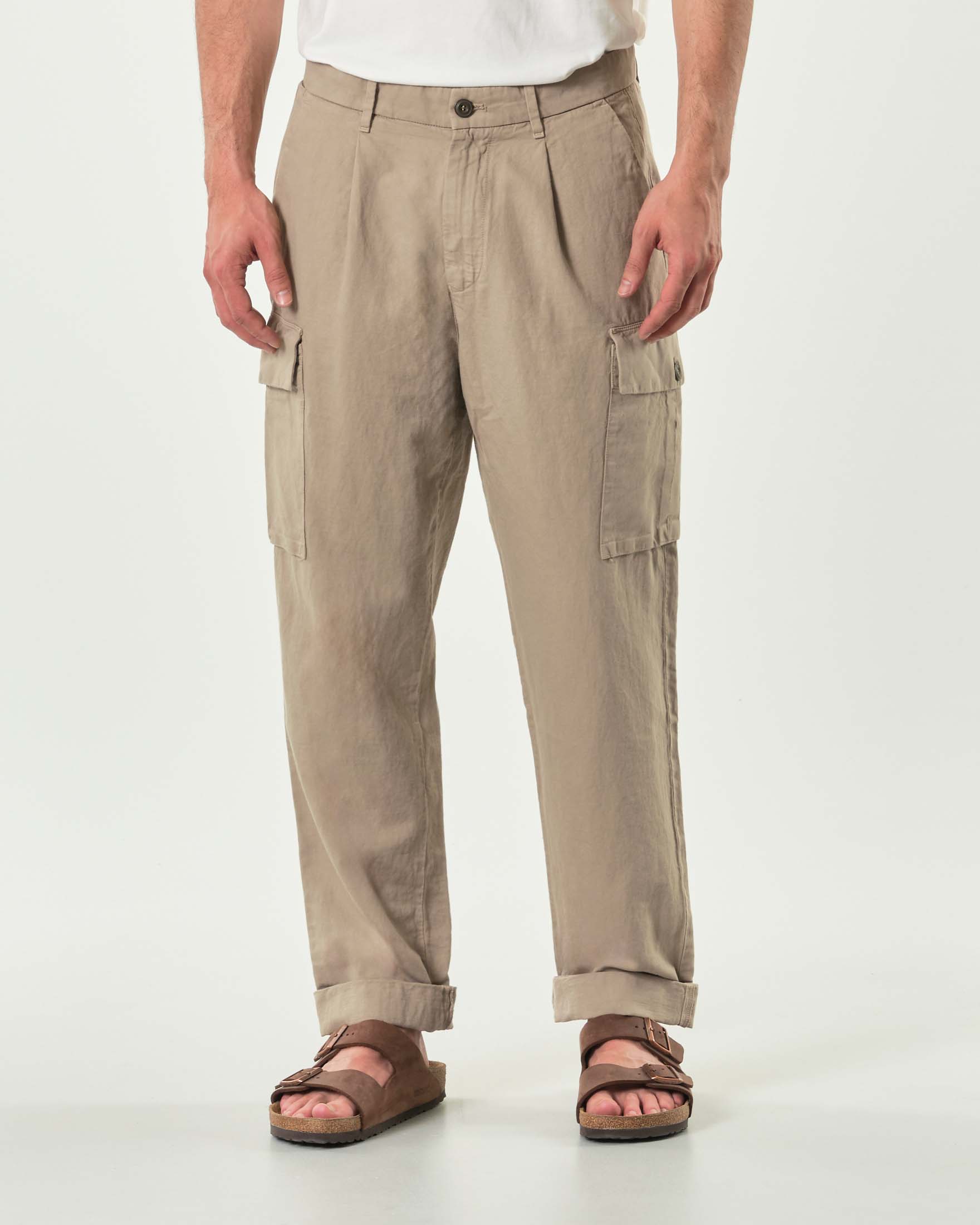 Pantalone cargo Mason's relaxed fit beige in misto cotone e canapa image