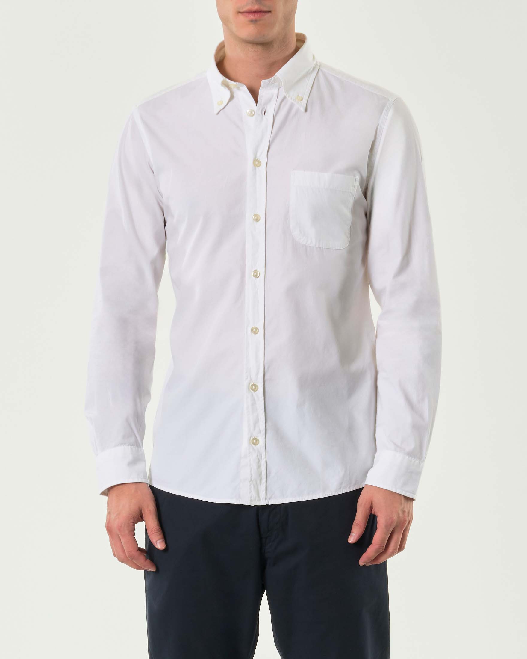 Camicia bianca button down in popeline di puro cotone