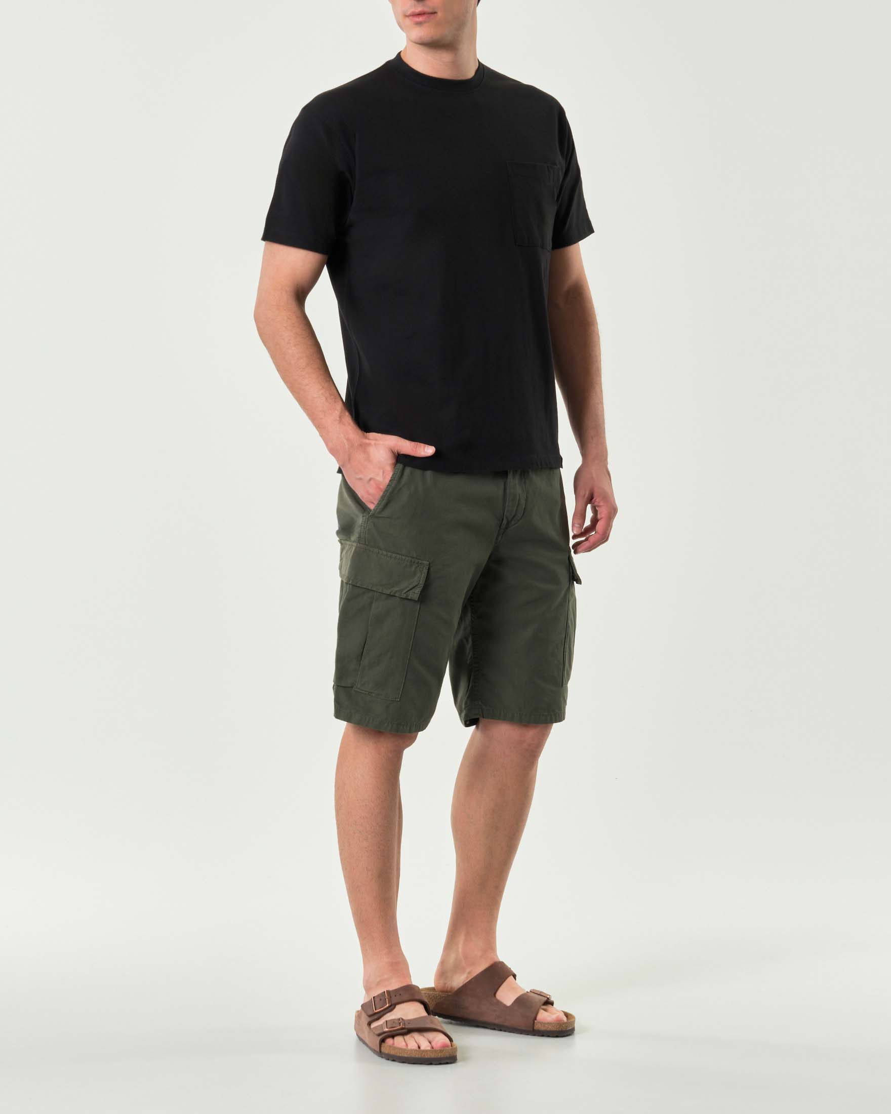Bermuda tasconato verde militare in ripstop di cotone con coulisse
