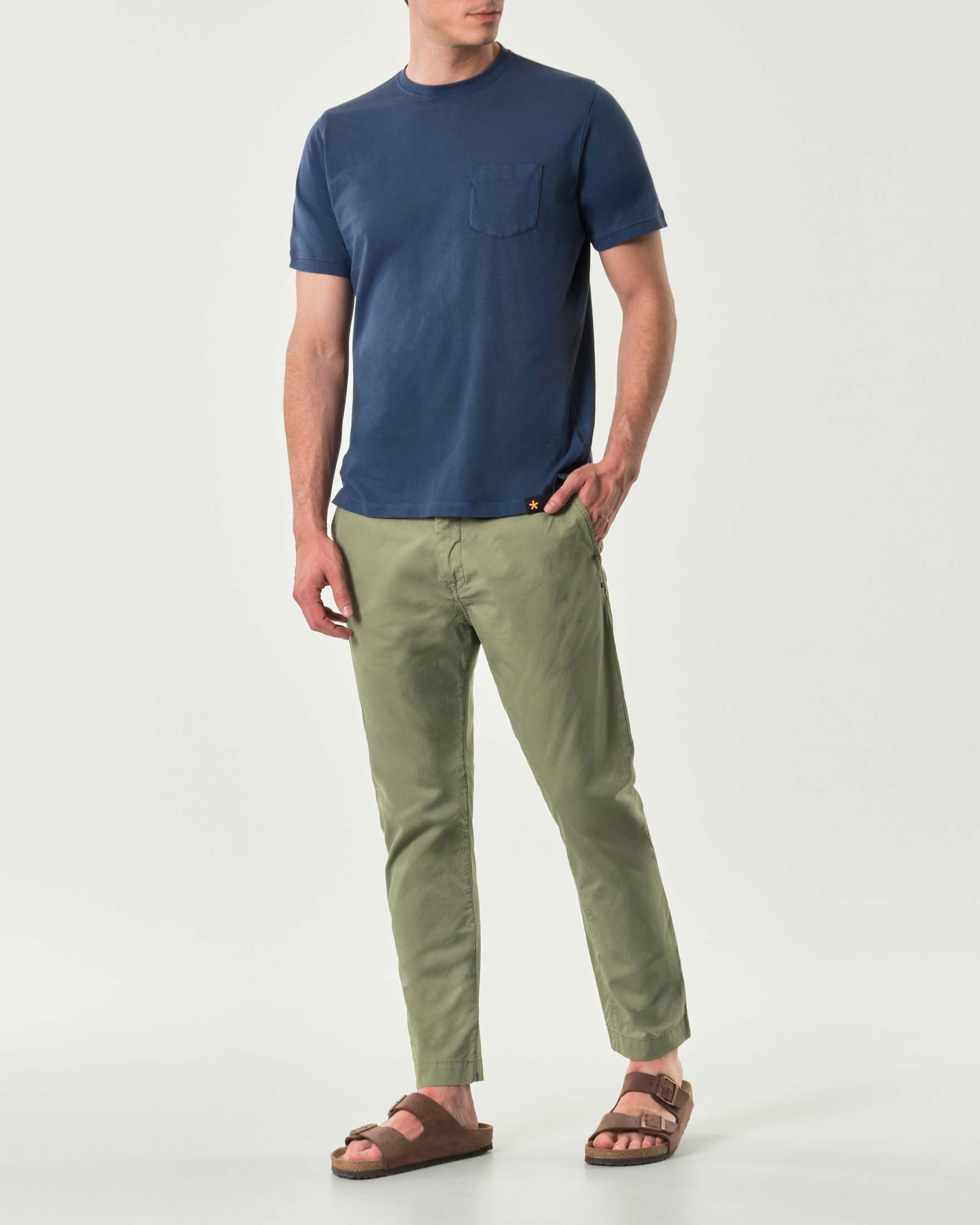 Pantalone chino verde salvia in gabardina di cotone stretch