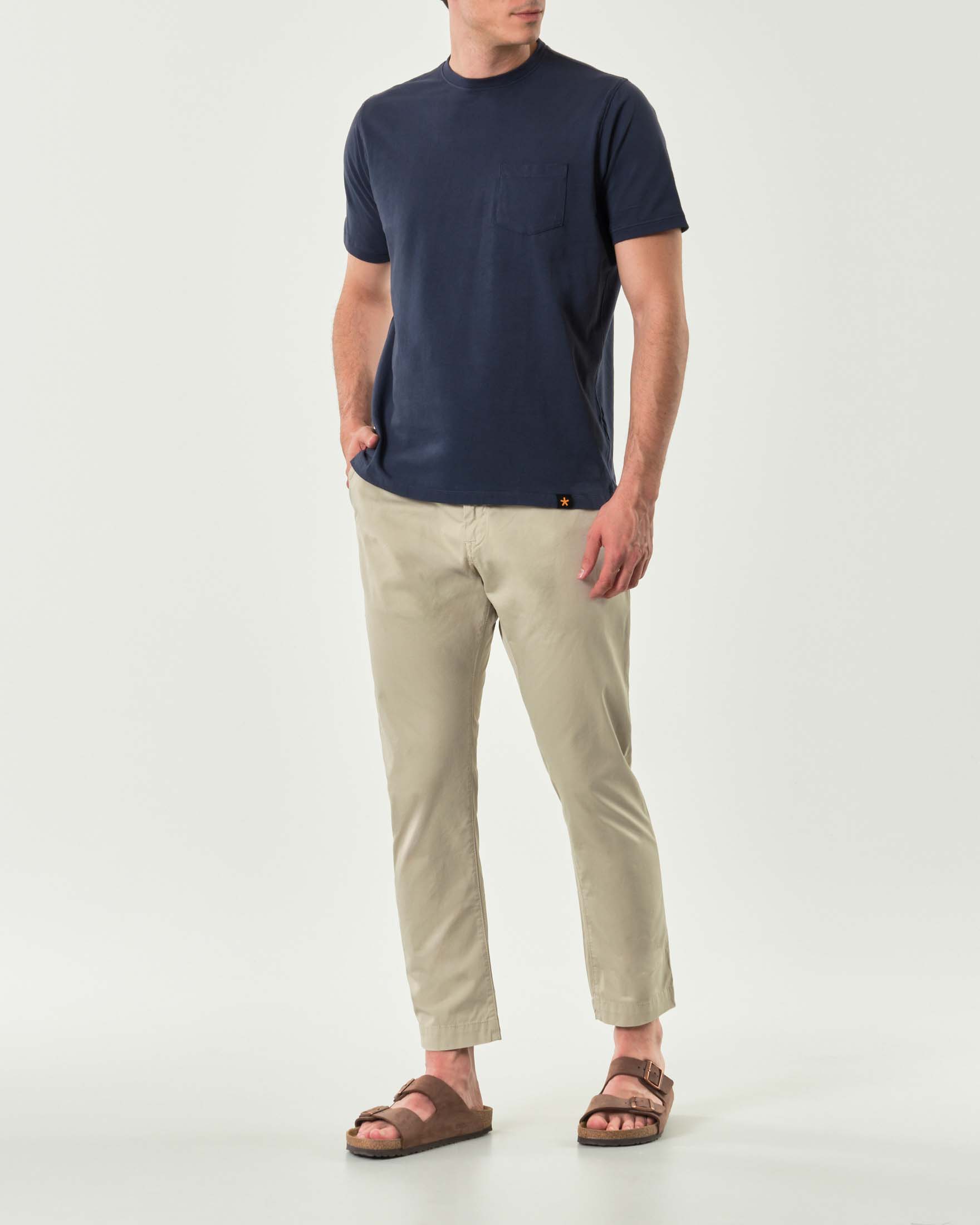 Pantalone chino beige in gabardina di cotone stretch