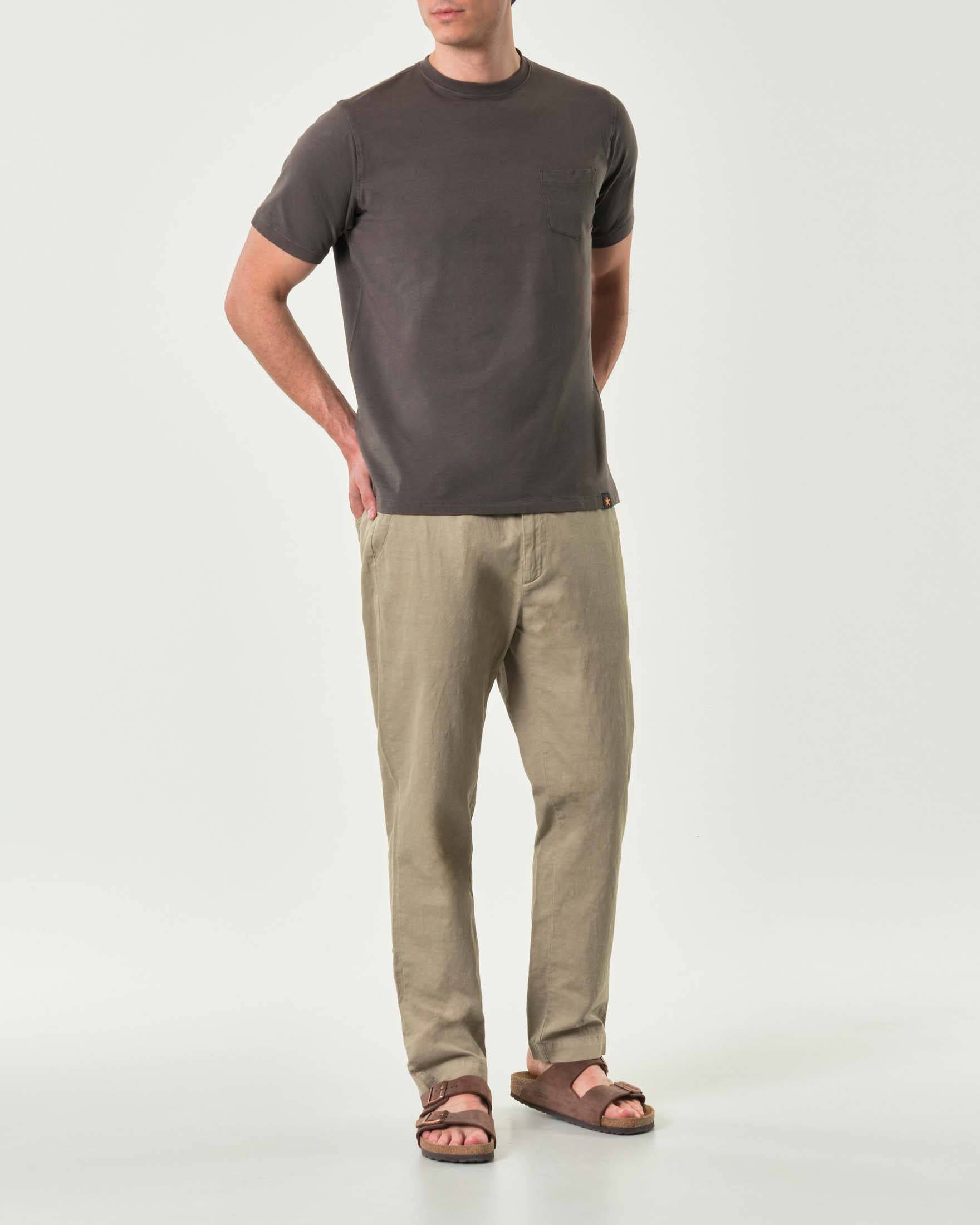 Pantalone chino fango in misto cotone e lyocell stretch