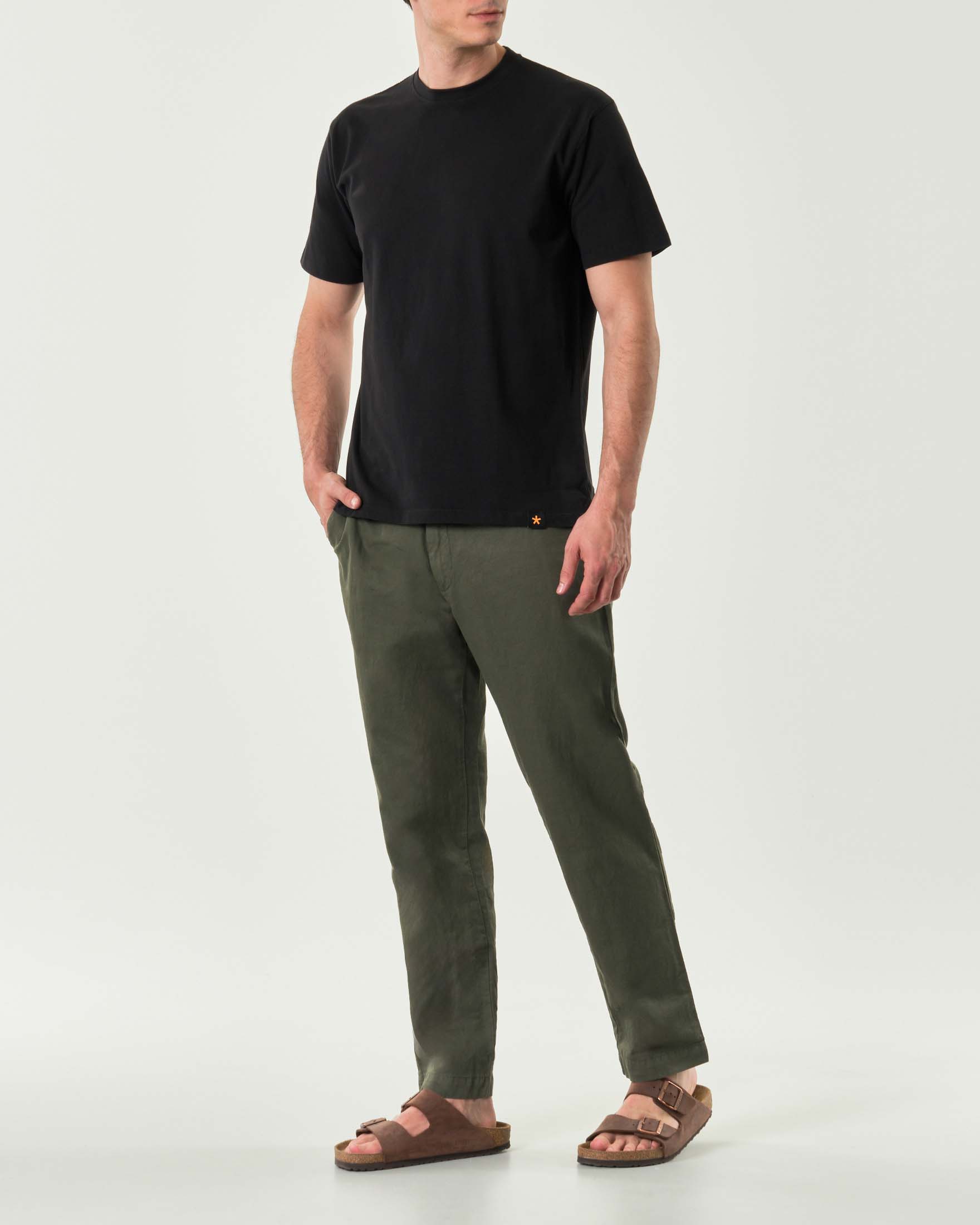 Pantalone chino verde militare in misto cotone e lyocell stretch