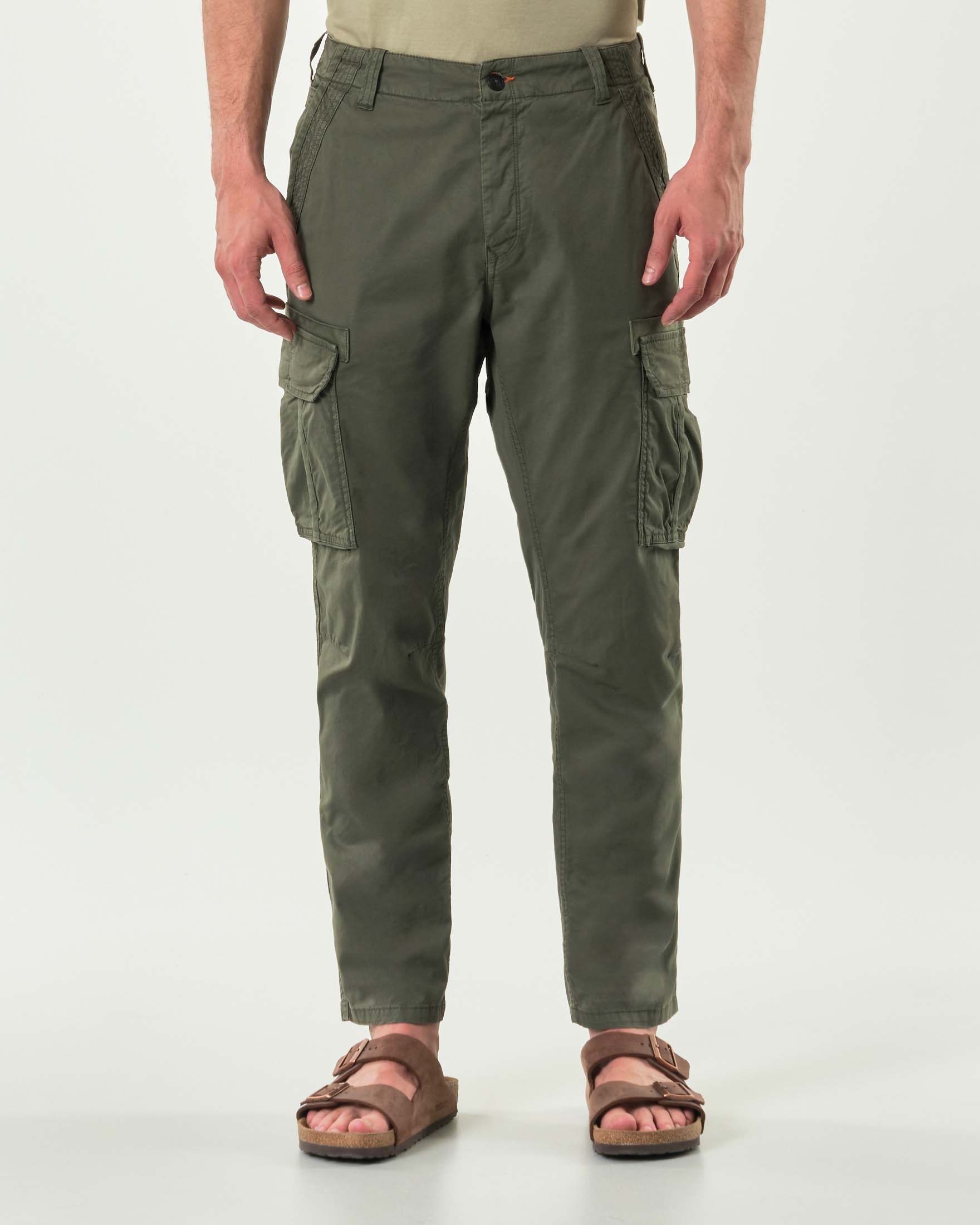 Pantalone cargo My Stuff verde militare in gabardina di cotone stretch image