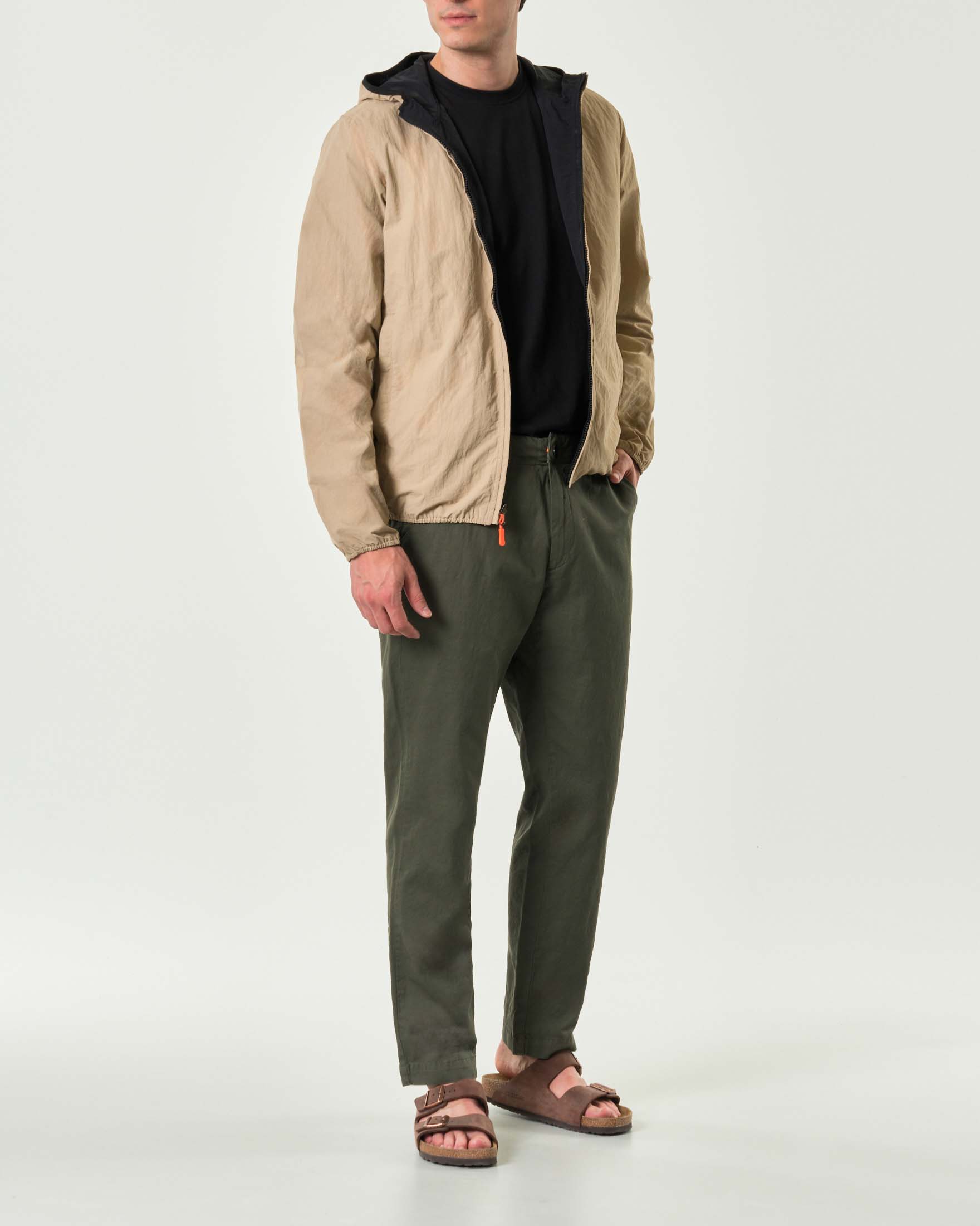 Giubbino beige in nylon crinkle reversibile in nero