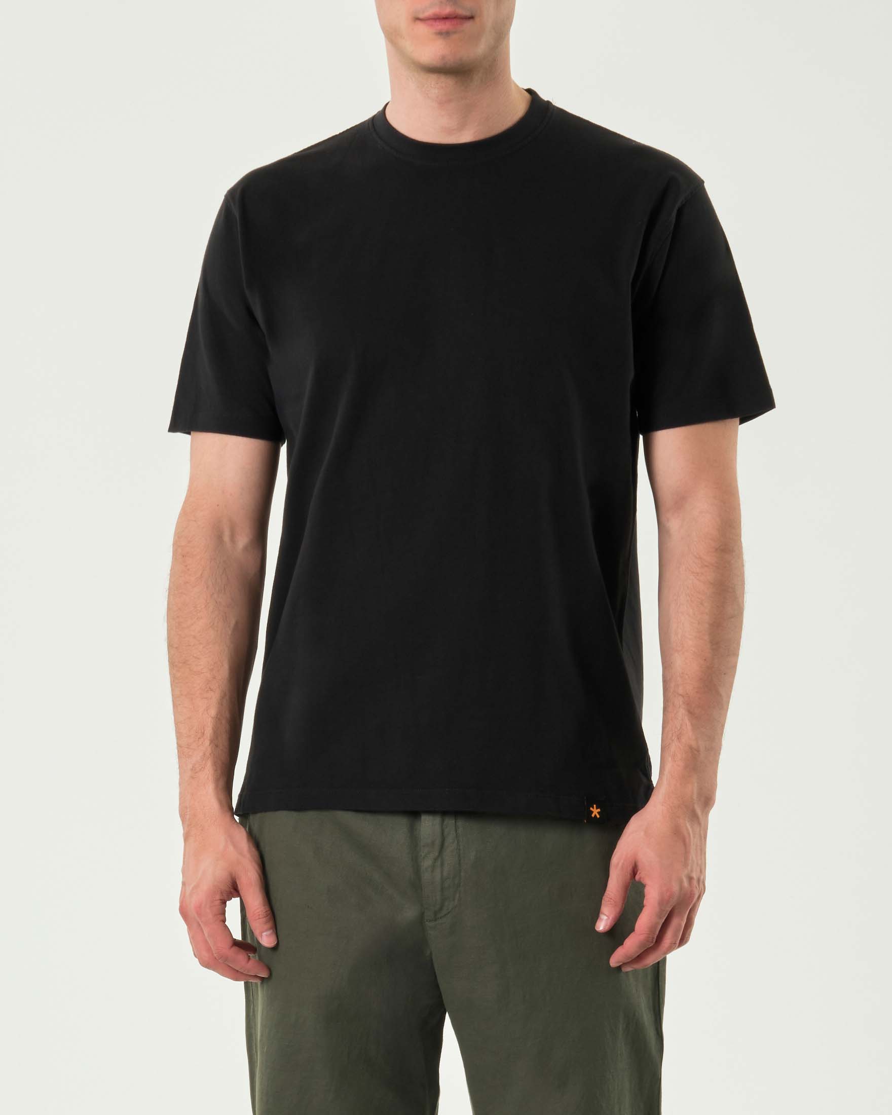 T-shirt mezza manica nera in puro cotone tinta unita