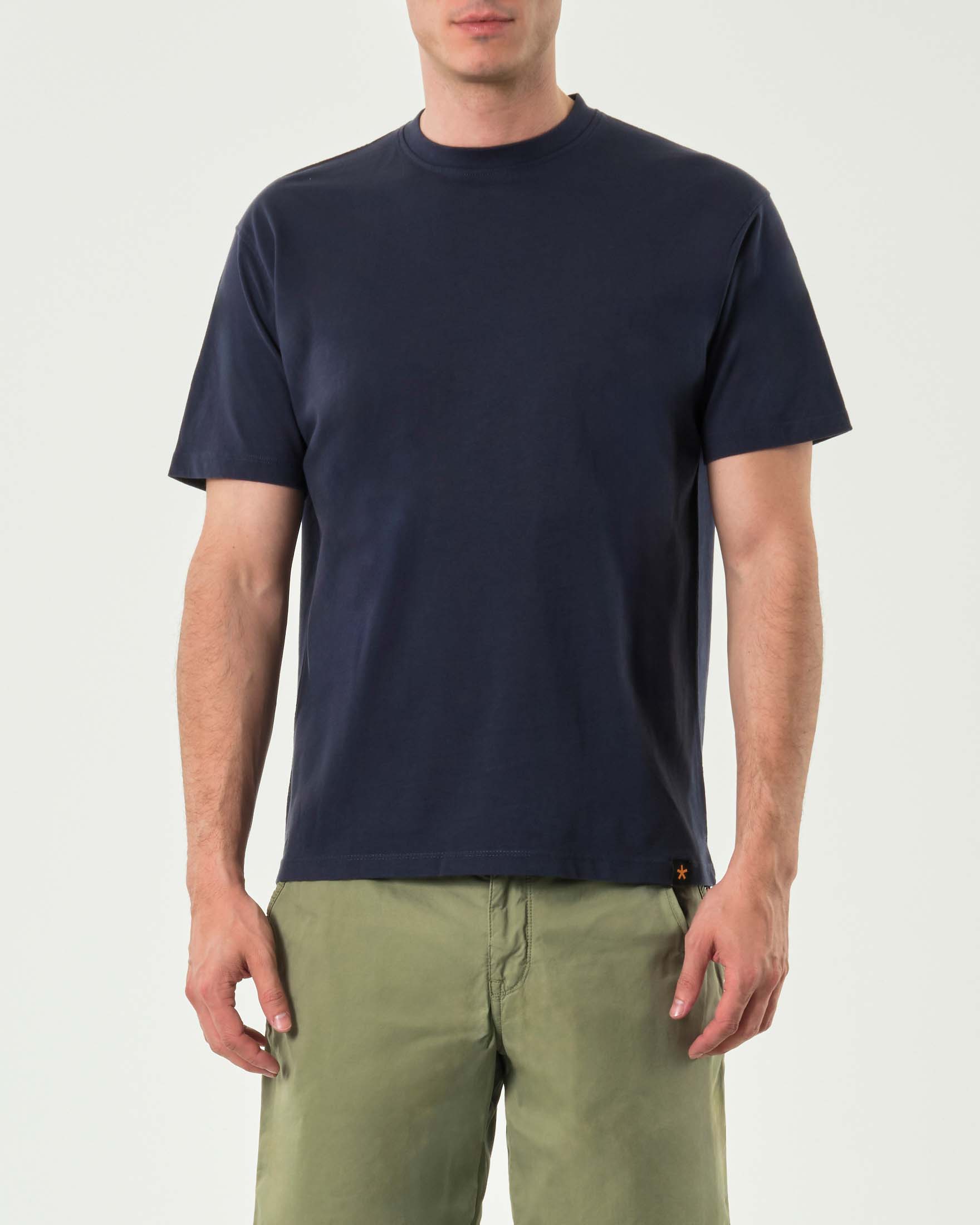 T-shirt mezza manica blu in puro cotone tinta unita