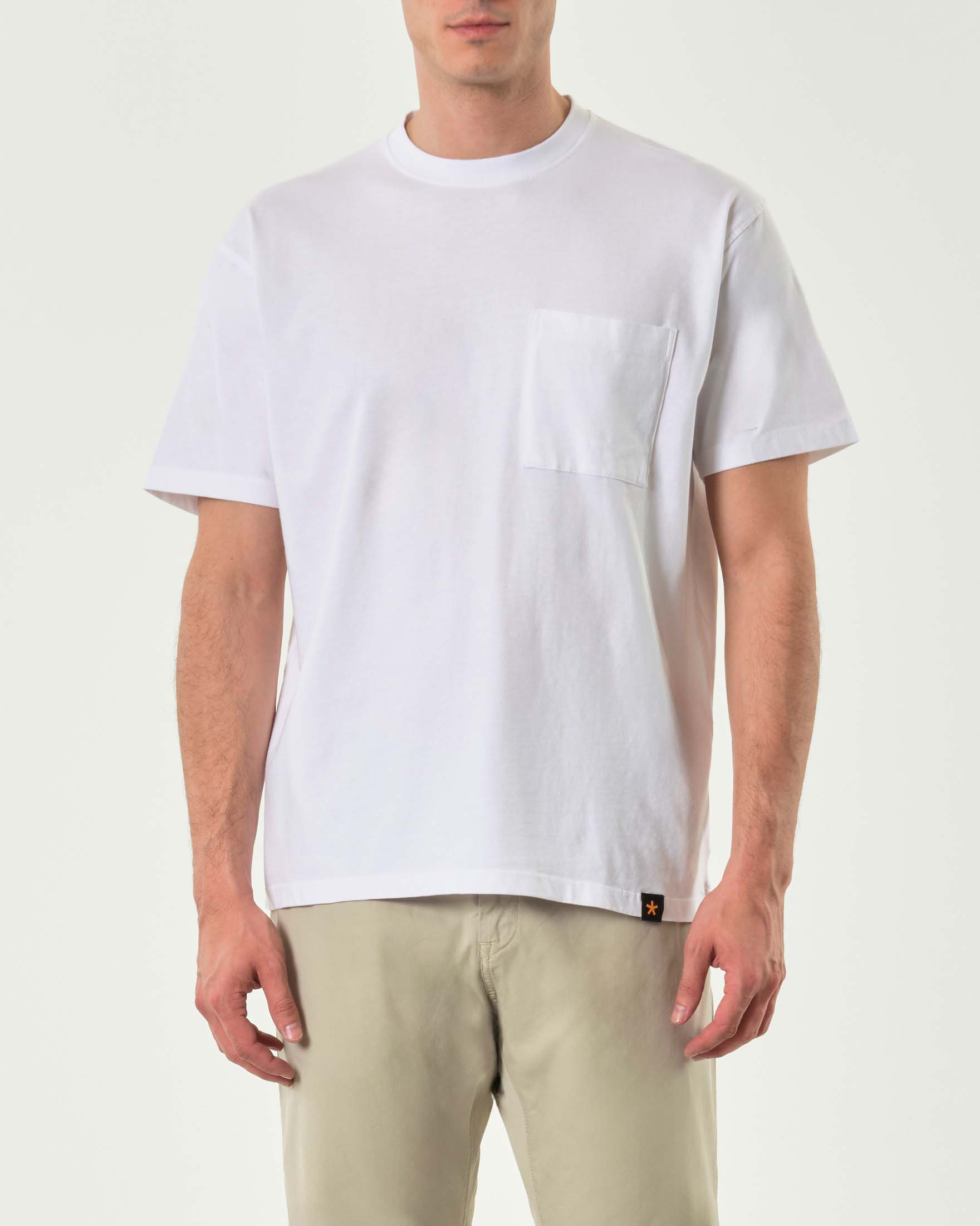 T-shirt mezza manica bianca in puro cotone con taschino