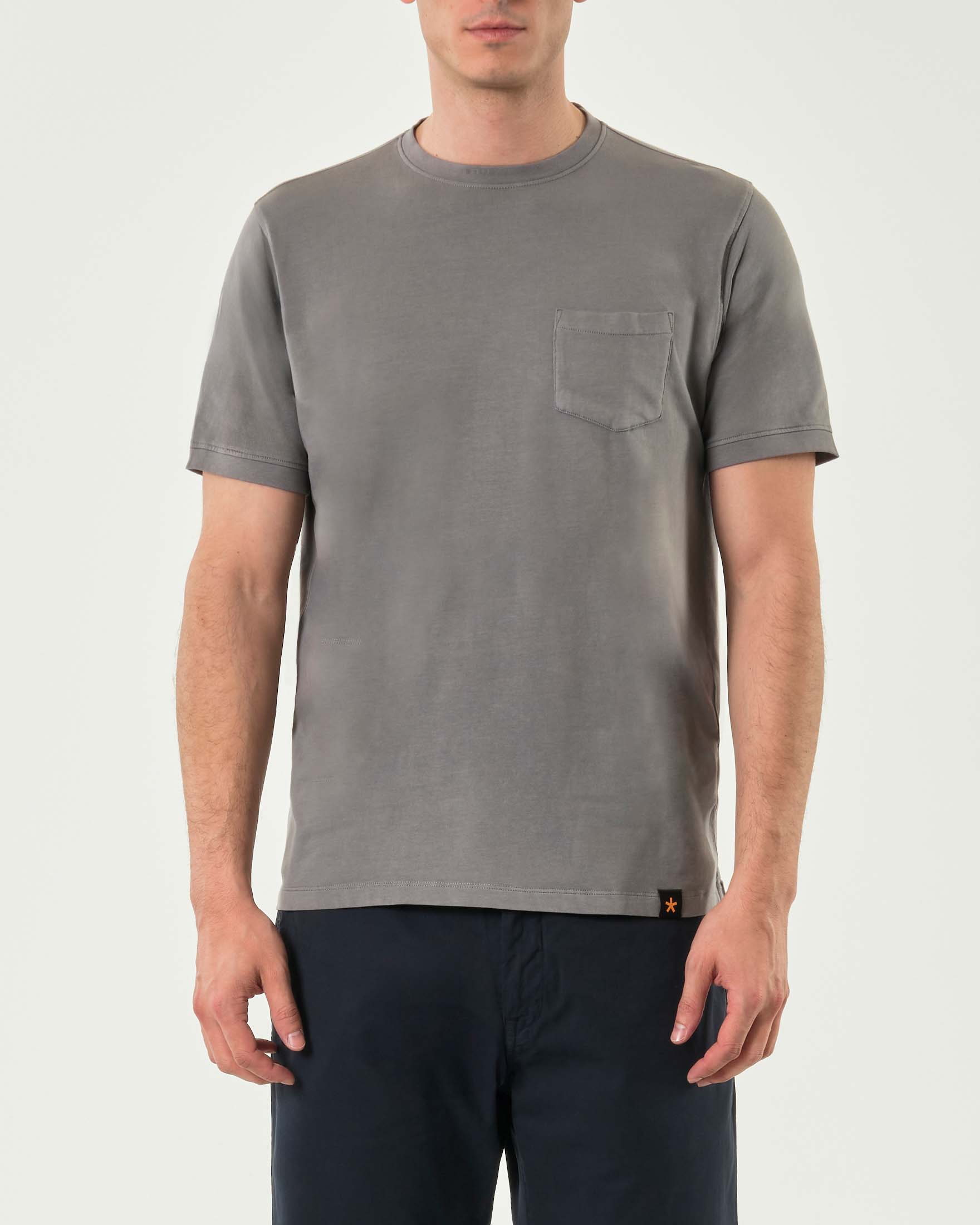 T-shirt mezza manica grigia in cotone stretch con taschino