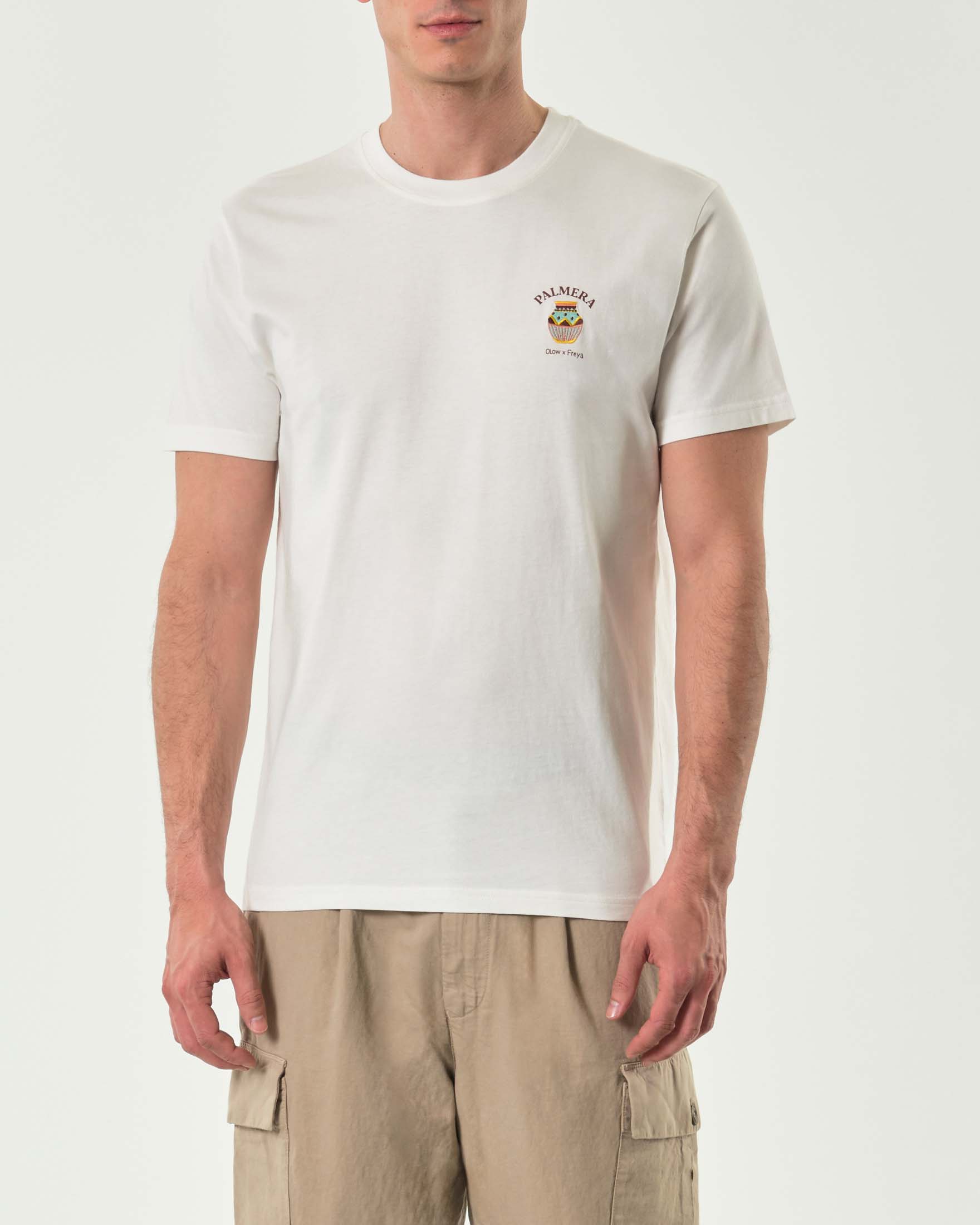 T-shirt Olow bianca con taschino e ricamo al petto e maxi stampa sul retro ispirati alla Costa Rica