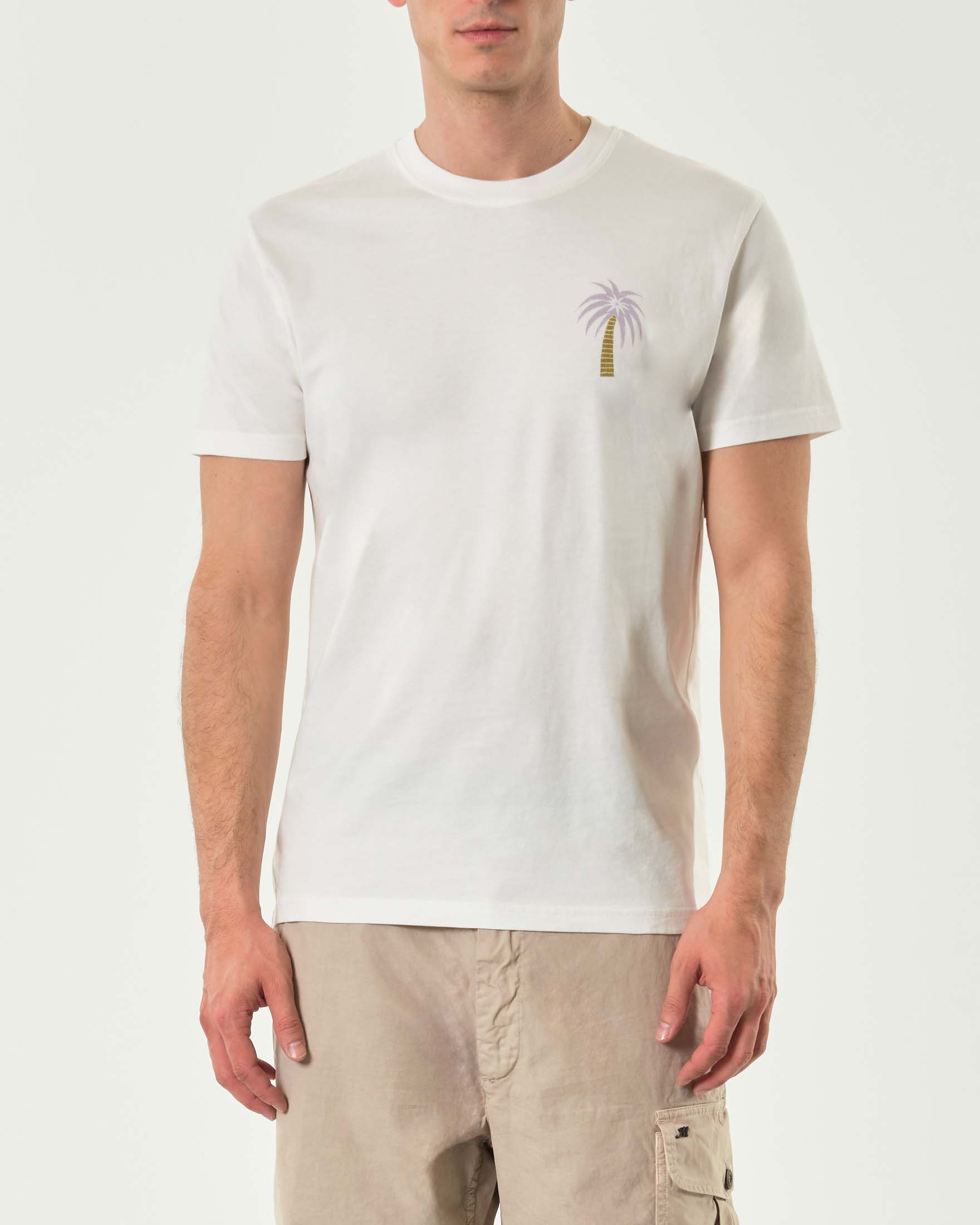 T-shirt bianca con stampa palmetta al petto e maxi grafica sul retro