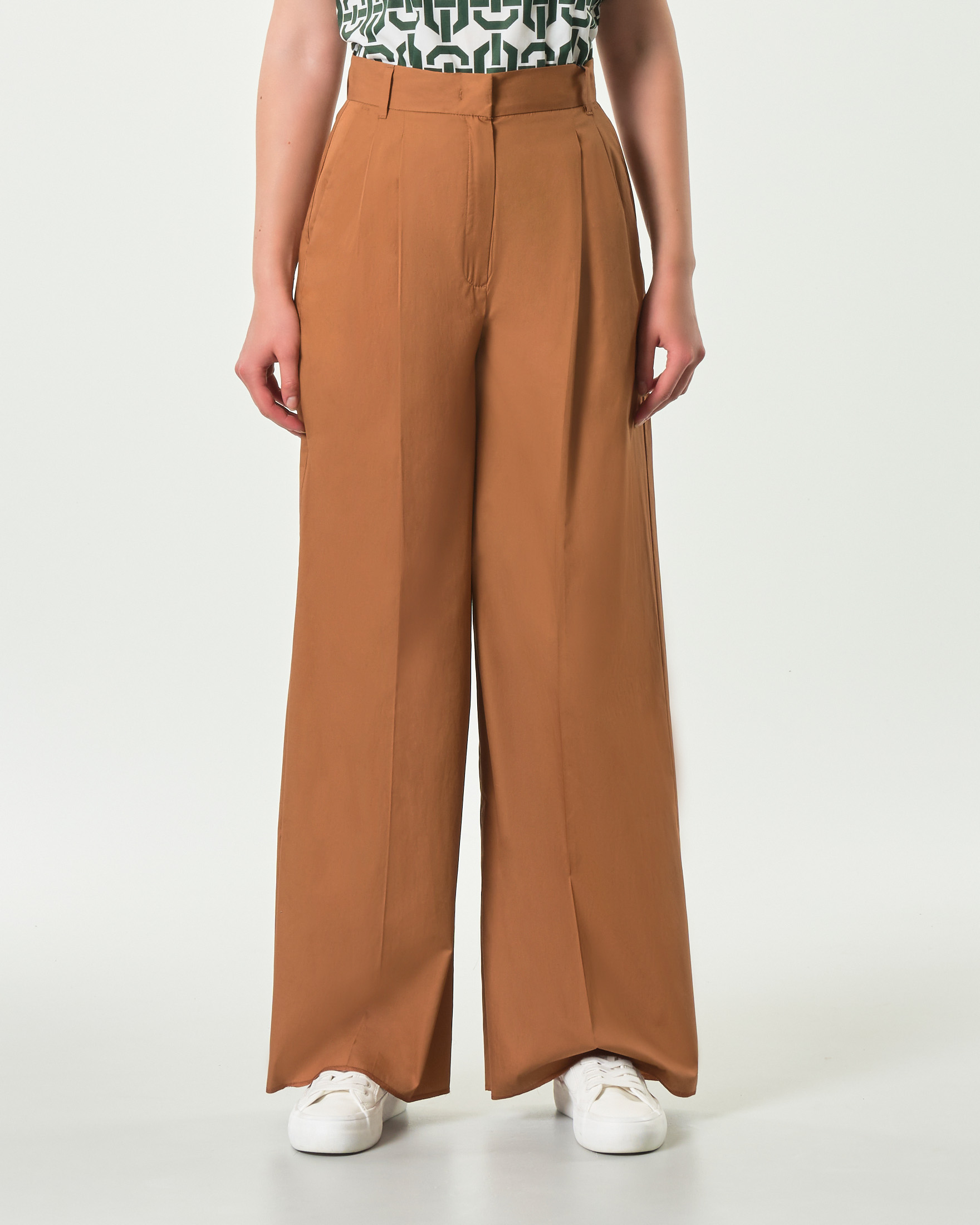 Pantaloni palazzo color coccio Emme Marella in popeline di cotone a vita alta con doppia pinces