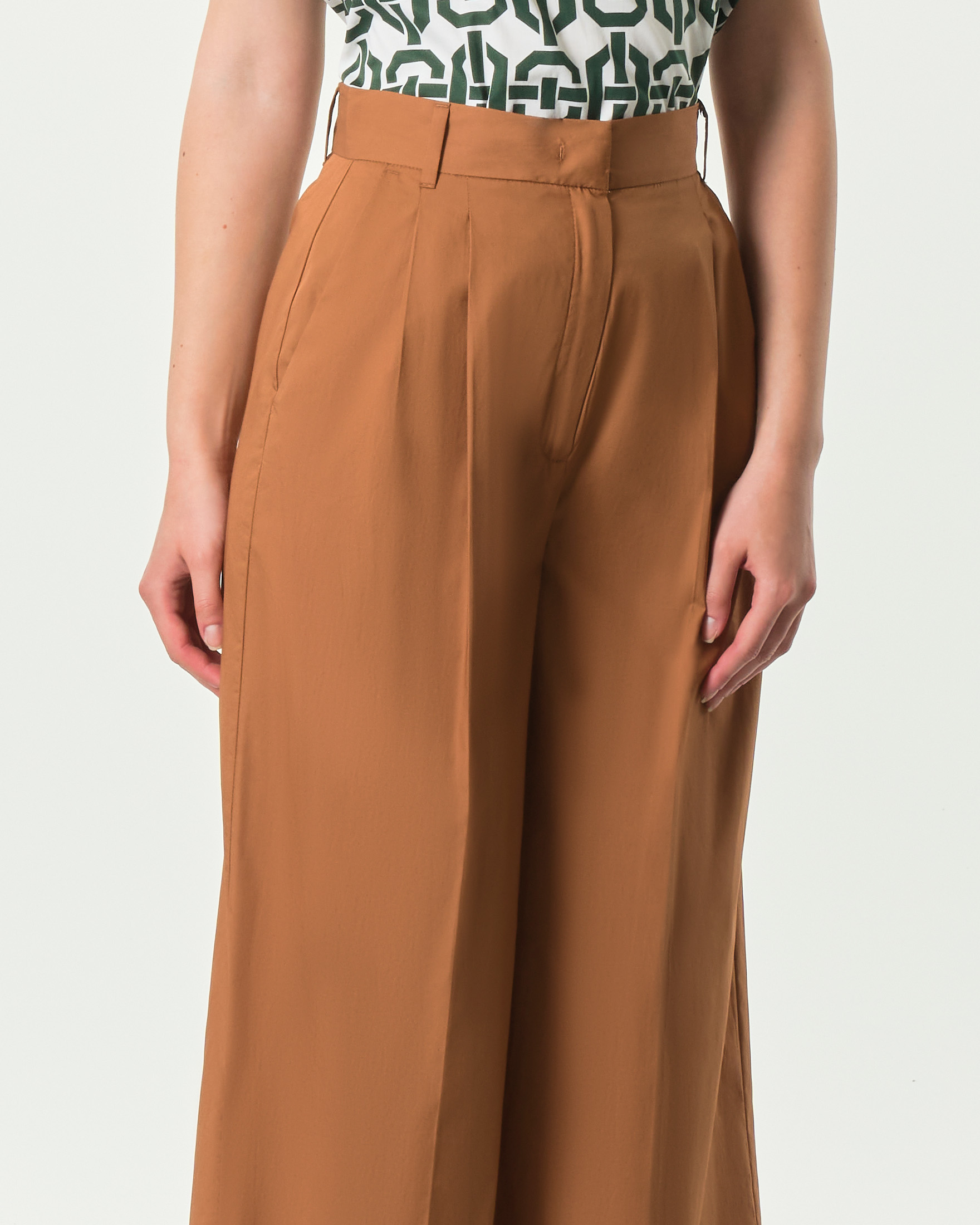 Pantaloni palazzo color coccio Emme Marella in popeline di cotone a vita alta con doppia pinces