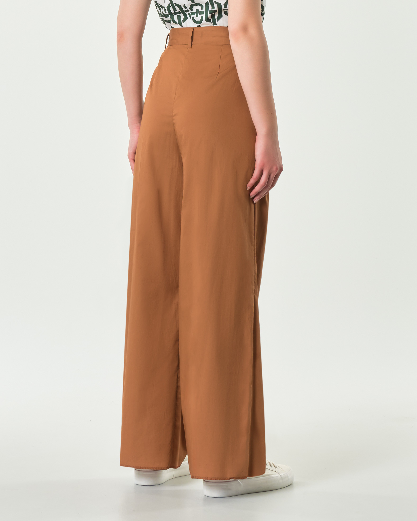 Pantaloni palazzo color coccio Emme Marella in popeline di cotone a vita alta con doppia pinces