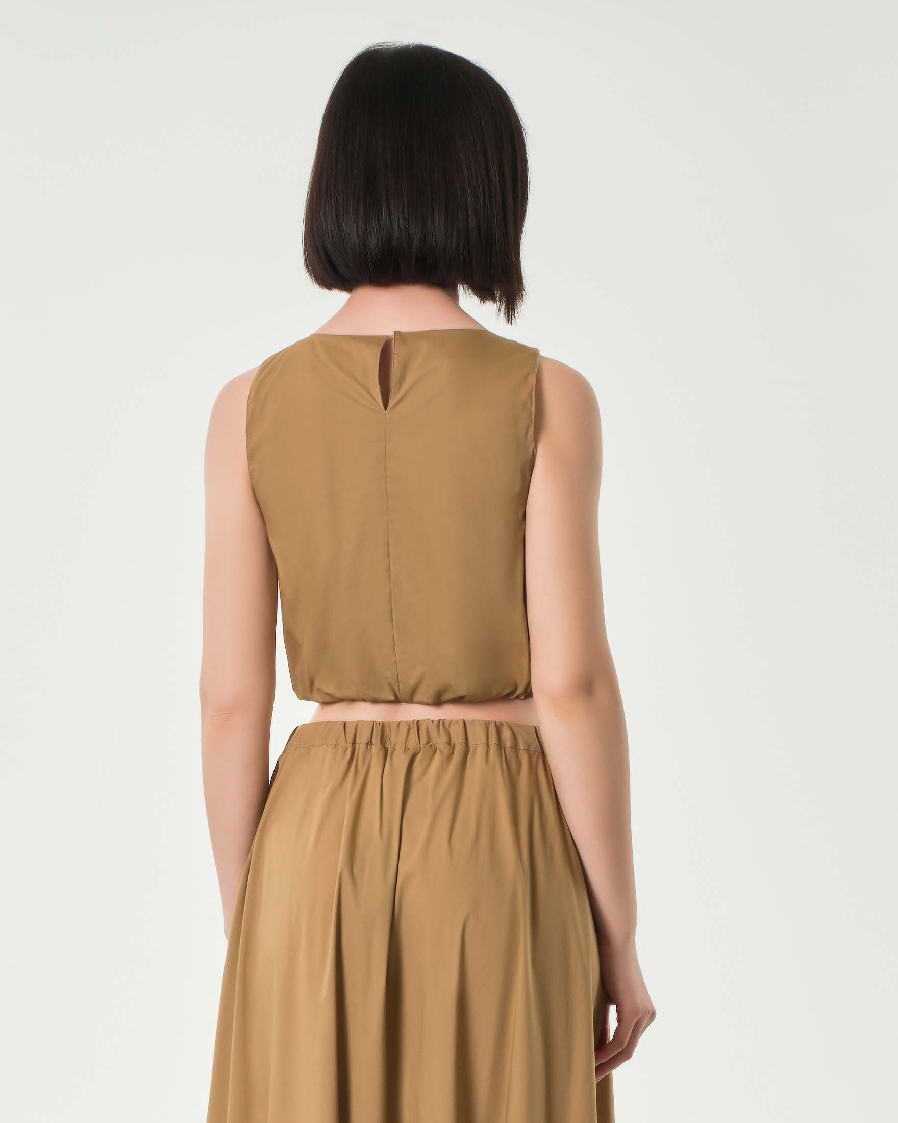 Top cropped beige Emme Marella in popeline di cotone rimborsato al fondo