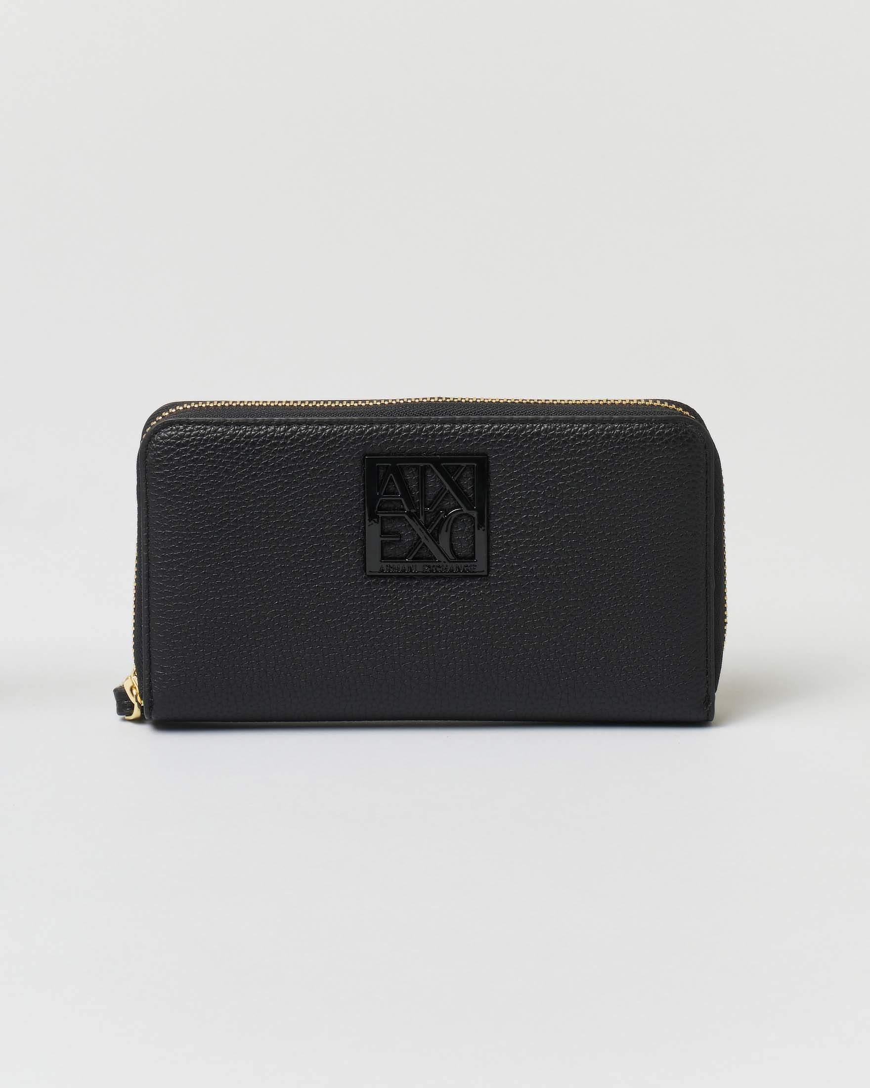 Portafoglio nero Armani Exchange in similpelle con fibbia smaltata tono su tono