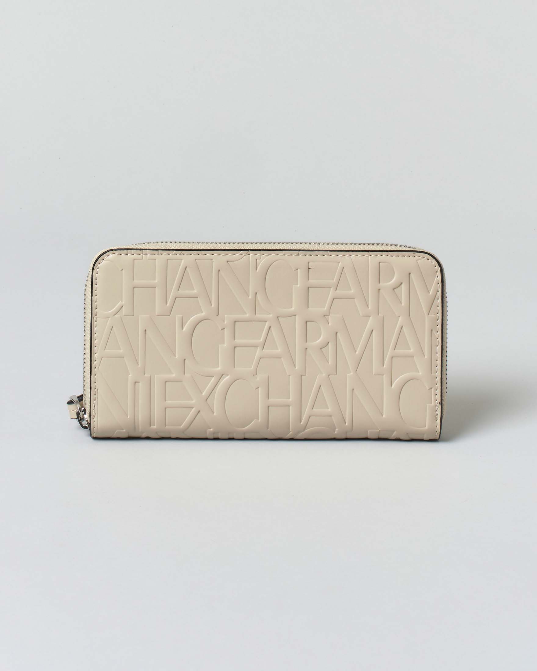Armani Exchange — Portafoglio color avorio Armani Exchange in similpelle con scritta logo a rilievo all over