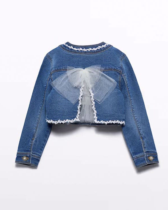 Giacca Abel & Lula in jeans a lavaggio scuro con maxi fiocco sul retro image