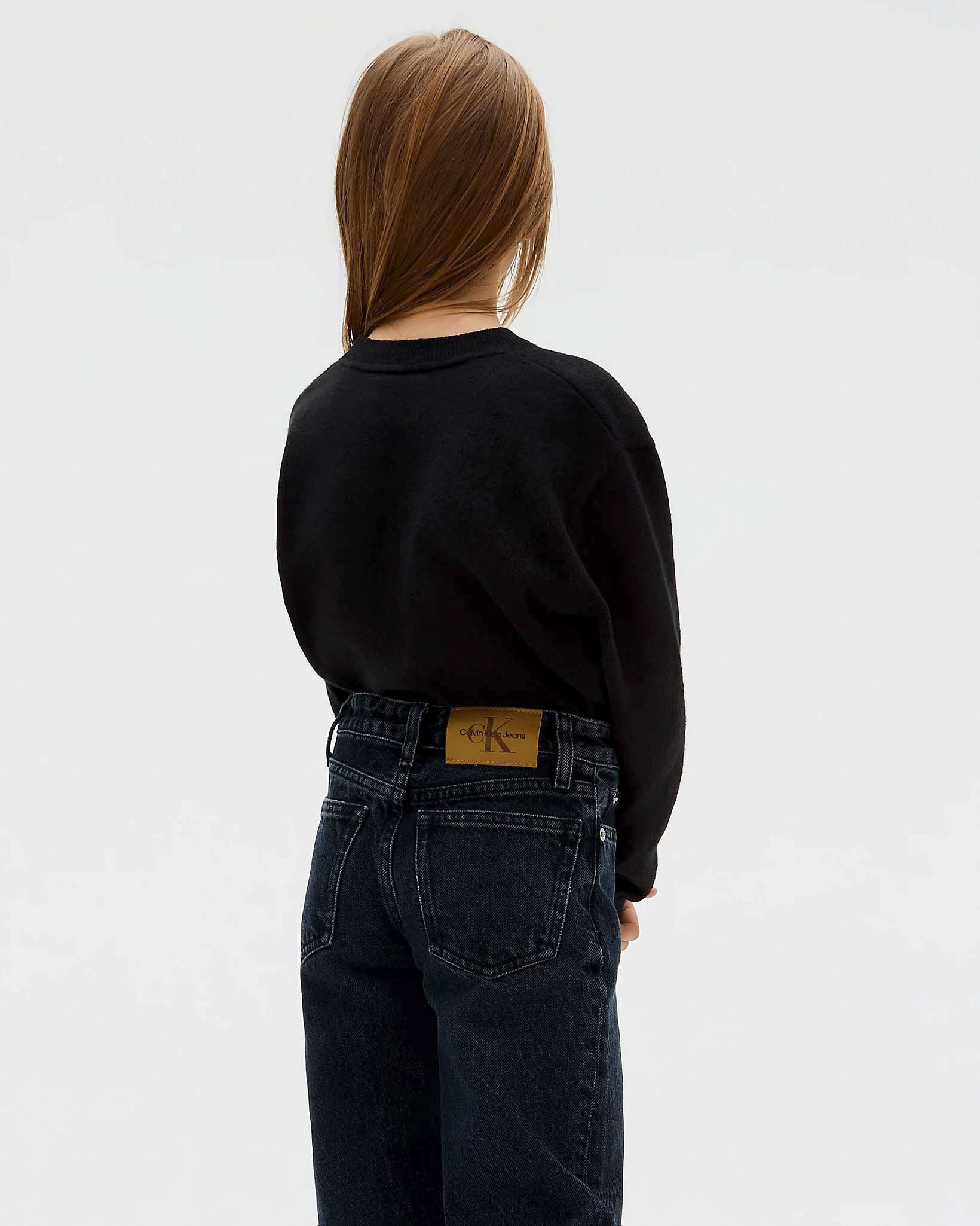 Maglia girocollo Calvin Klein nera in cotone con logo monogramma ricamato davanti