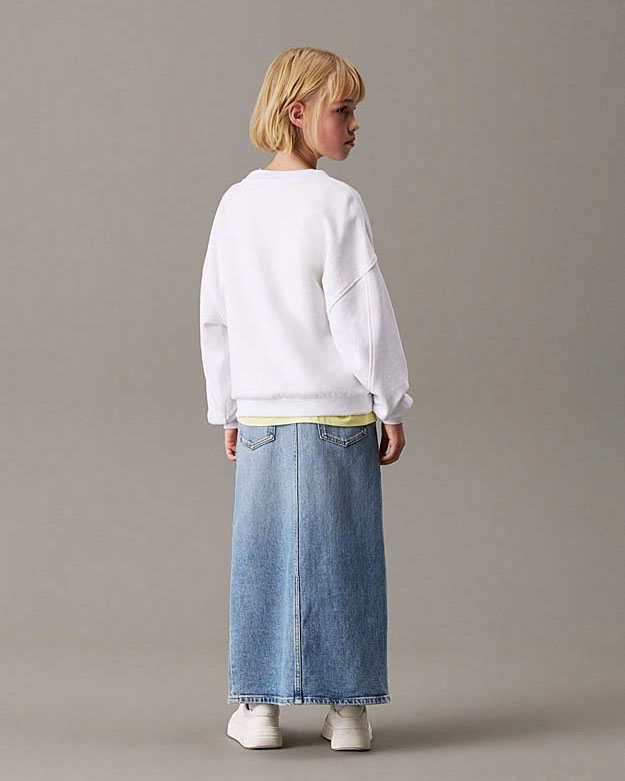 Felpa oversize Calvin Klein bianca in puro cotone con logo monogramma argento