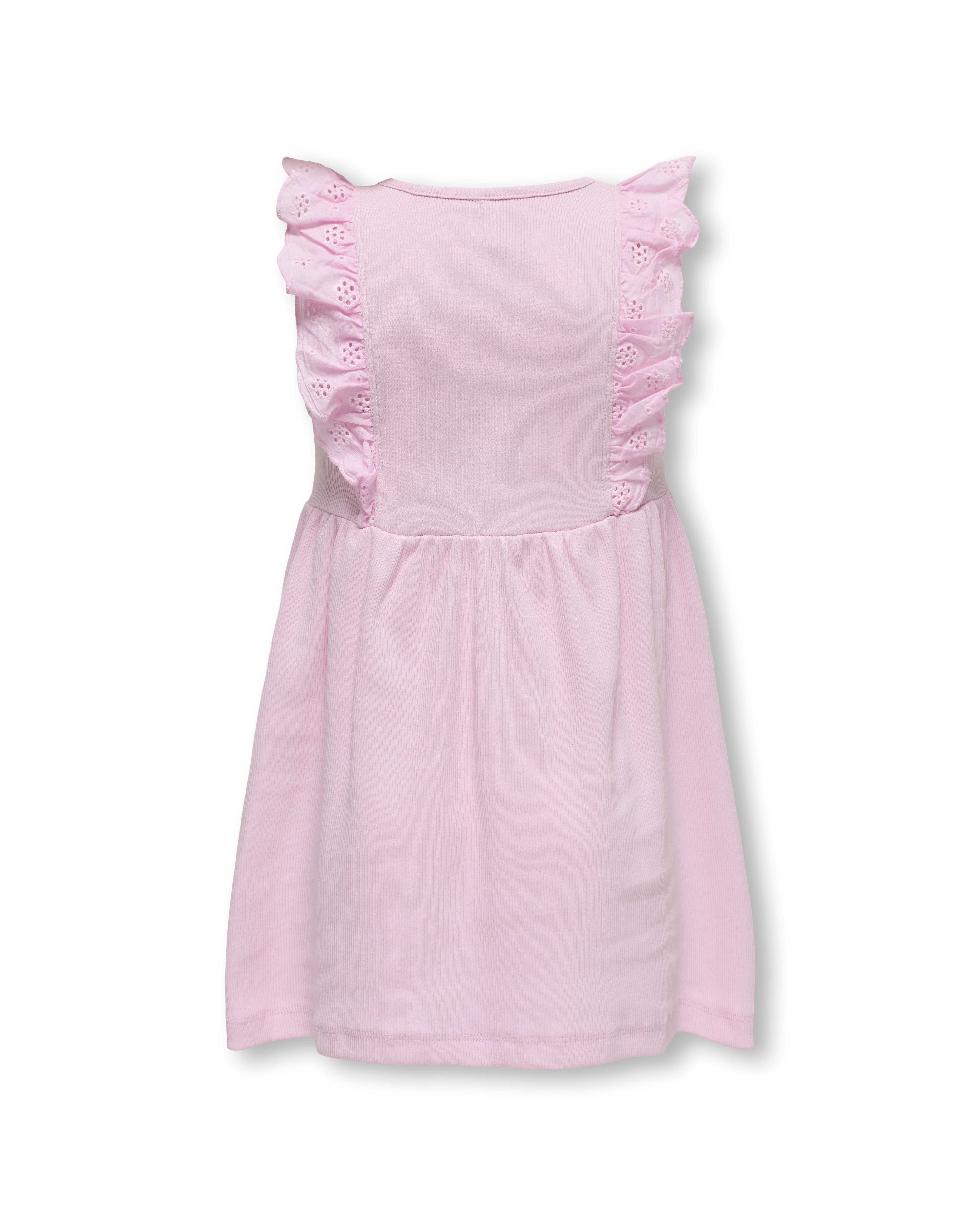 Abito Only rosa fit and flare a costine con rouches sangallo
