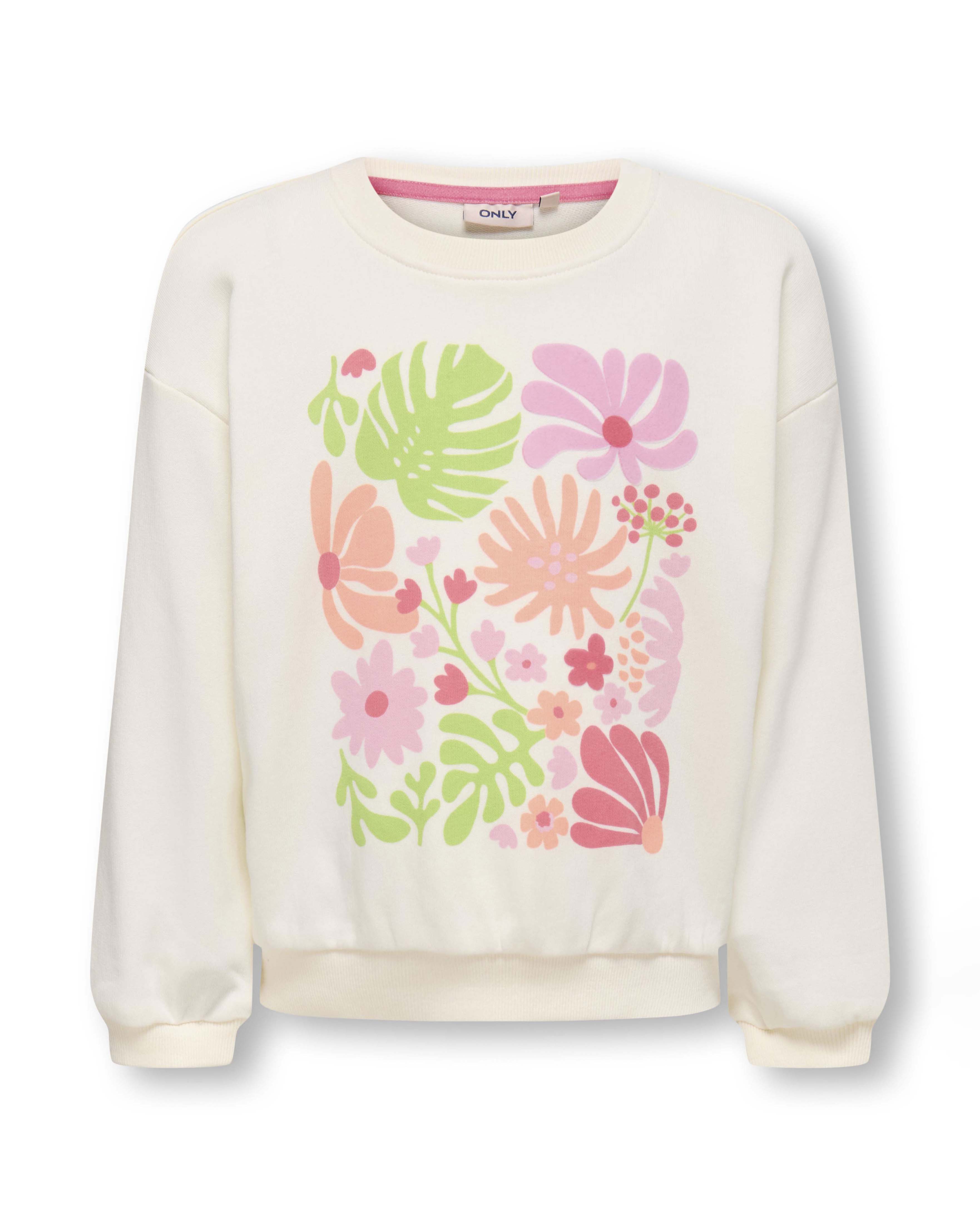 Felpa girocollo Only color avorio con stampa floreale