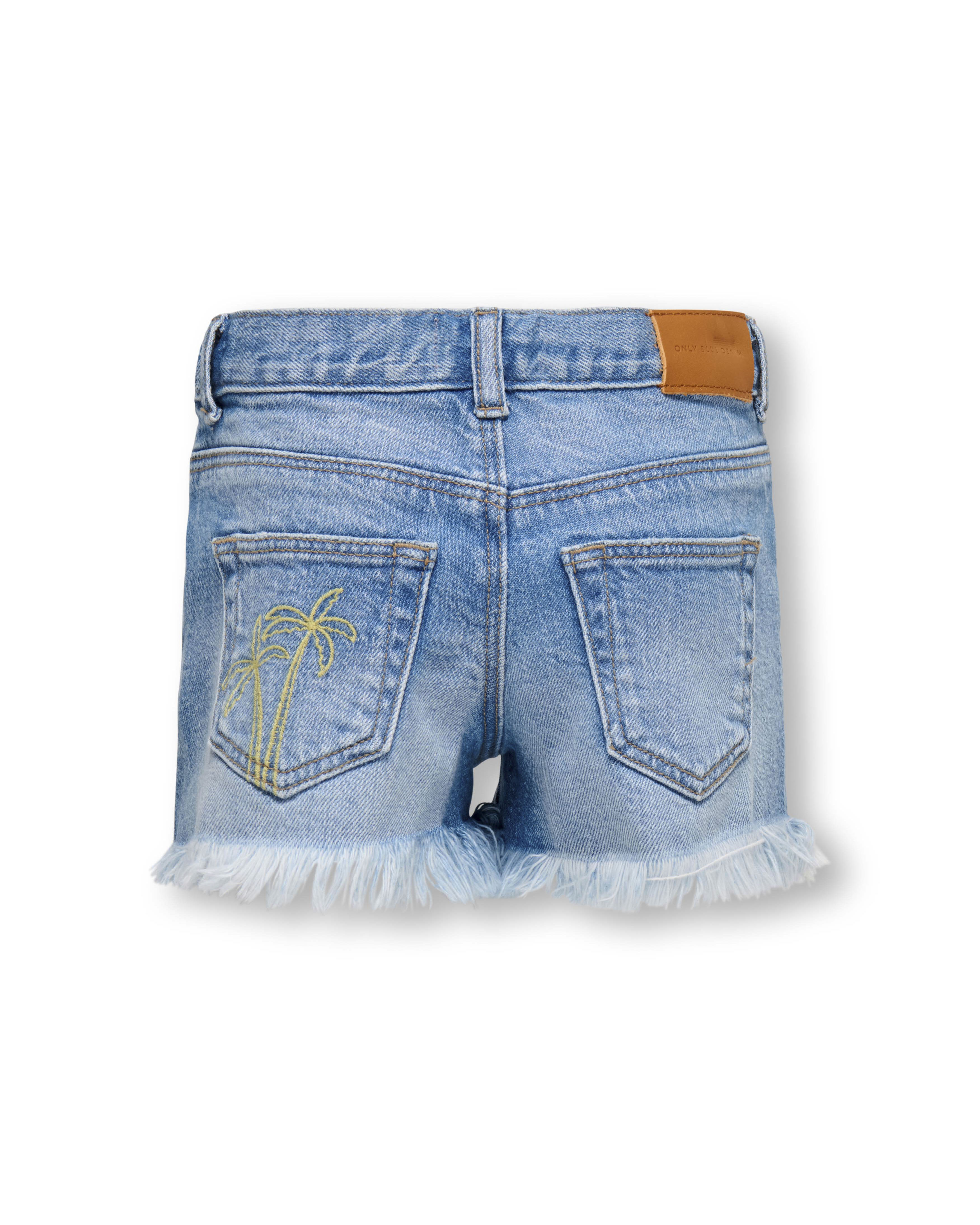 Short Only in denim sfrangiato con ricamo palme sul retro