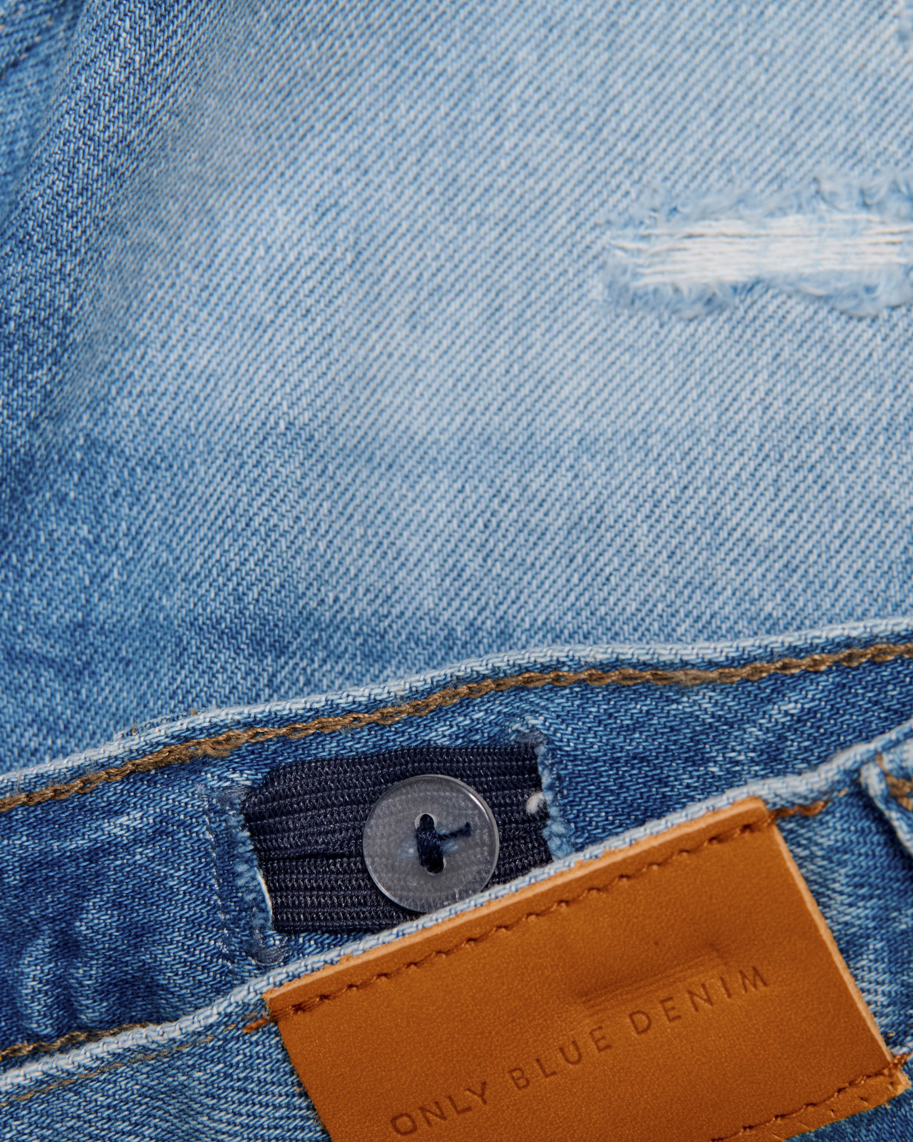 Short Only in denim sfrangiato con ricamo palme sul retro