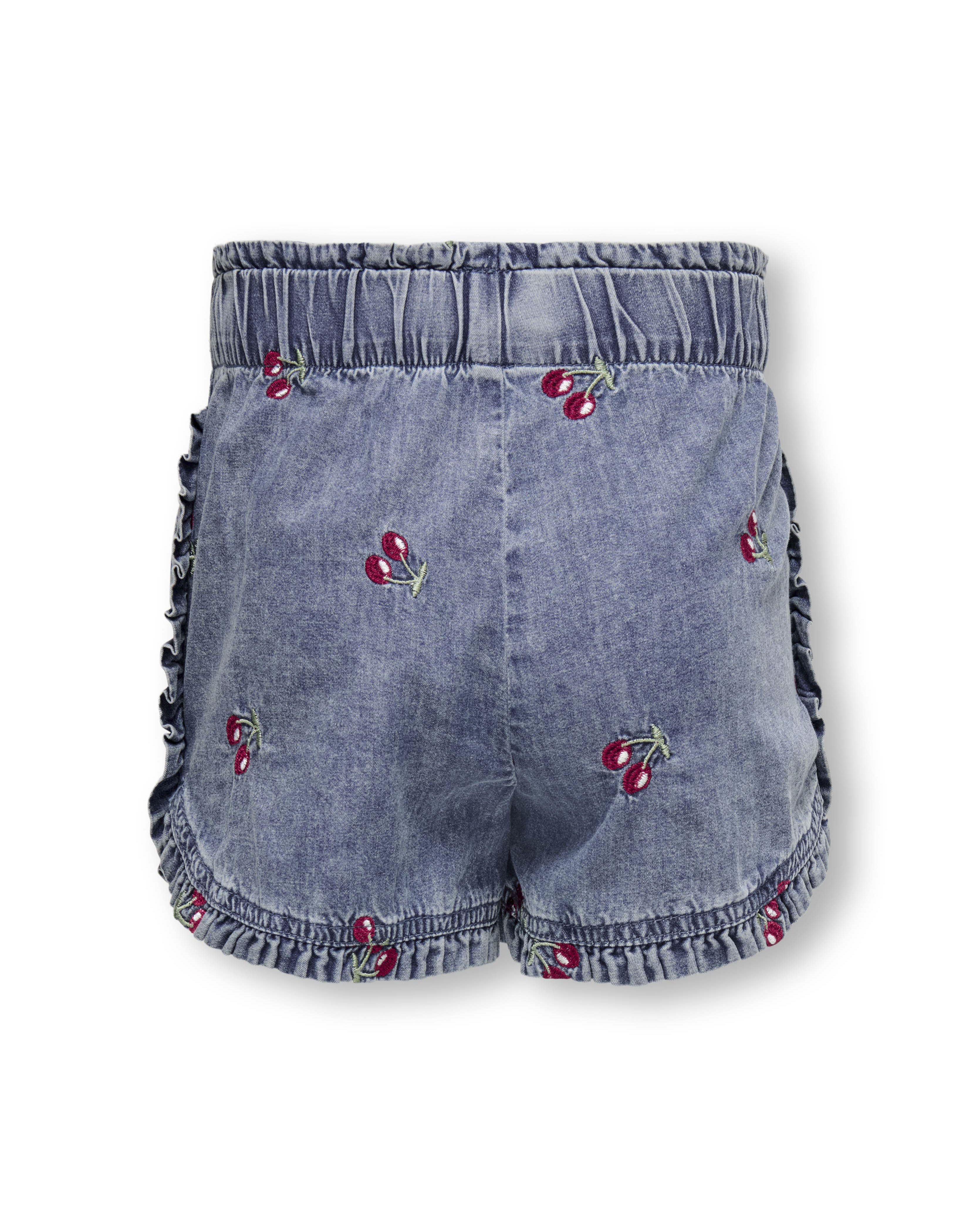 Short Only in tela stone washed di cotone con ciliegie ricamate