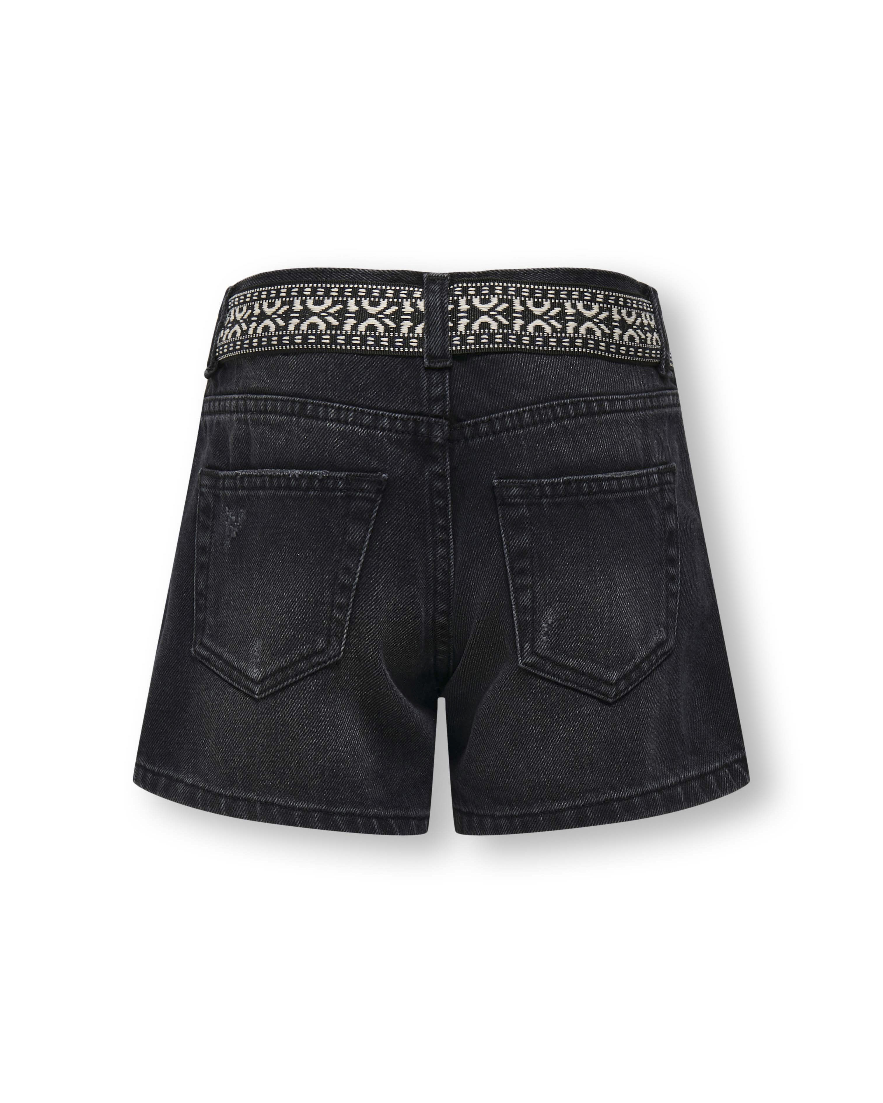 Short nero Only in denim con cintura etnica con frange image