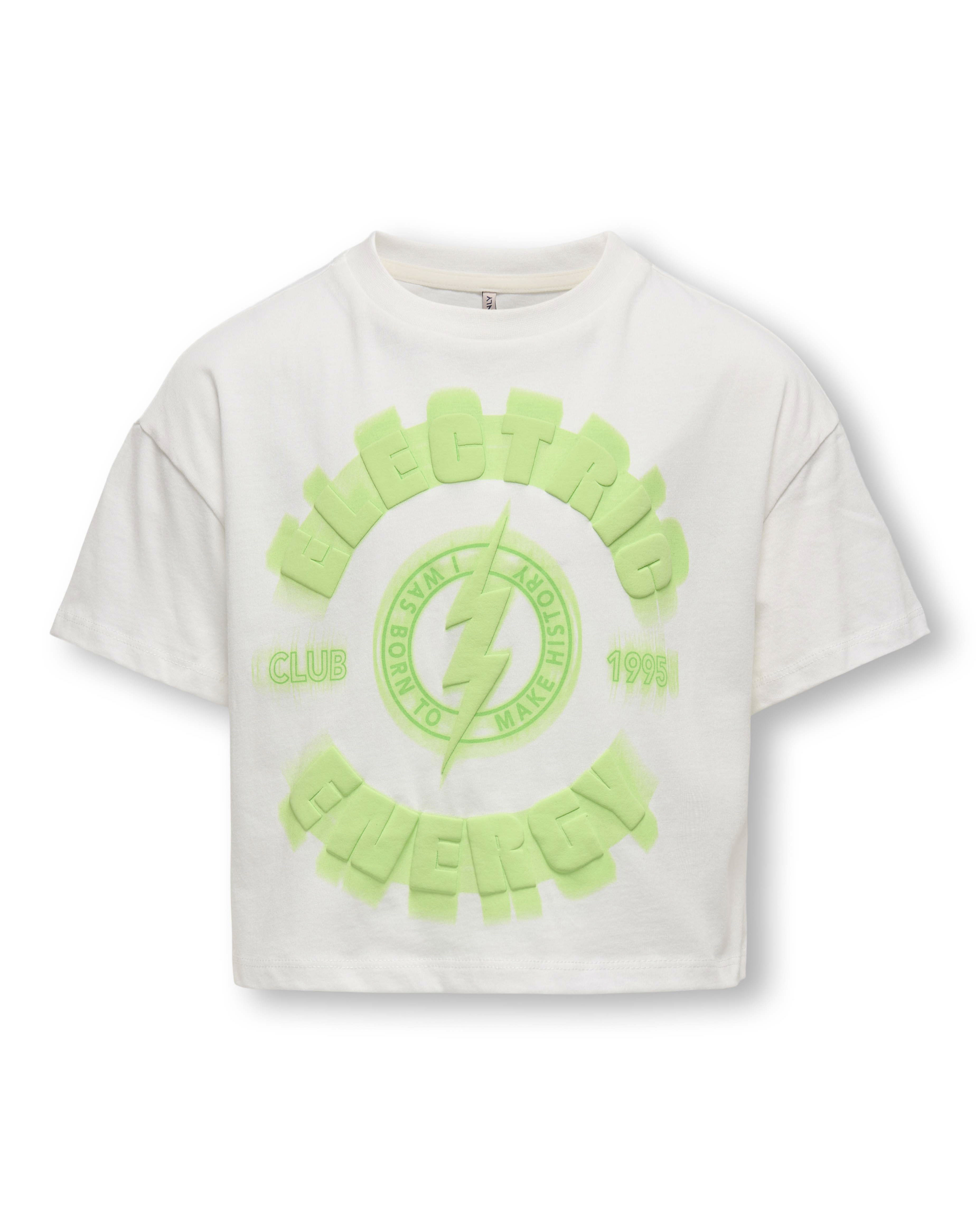 T-shirt bianca cropped con scritta Elecrtic Energy verde acido