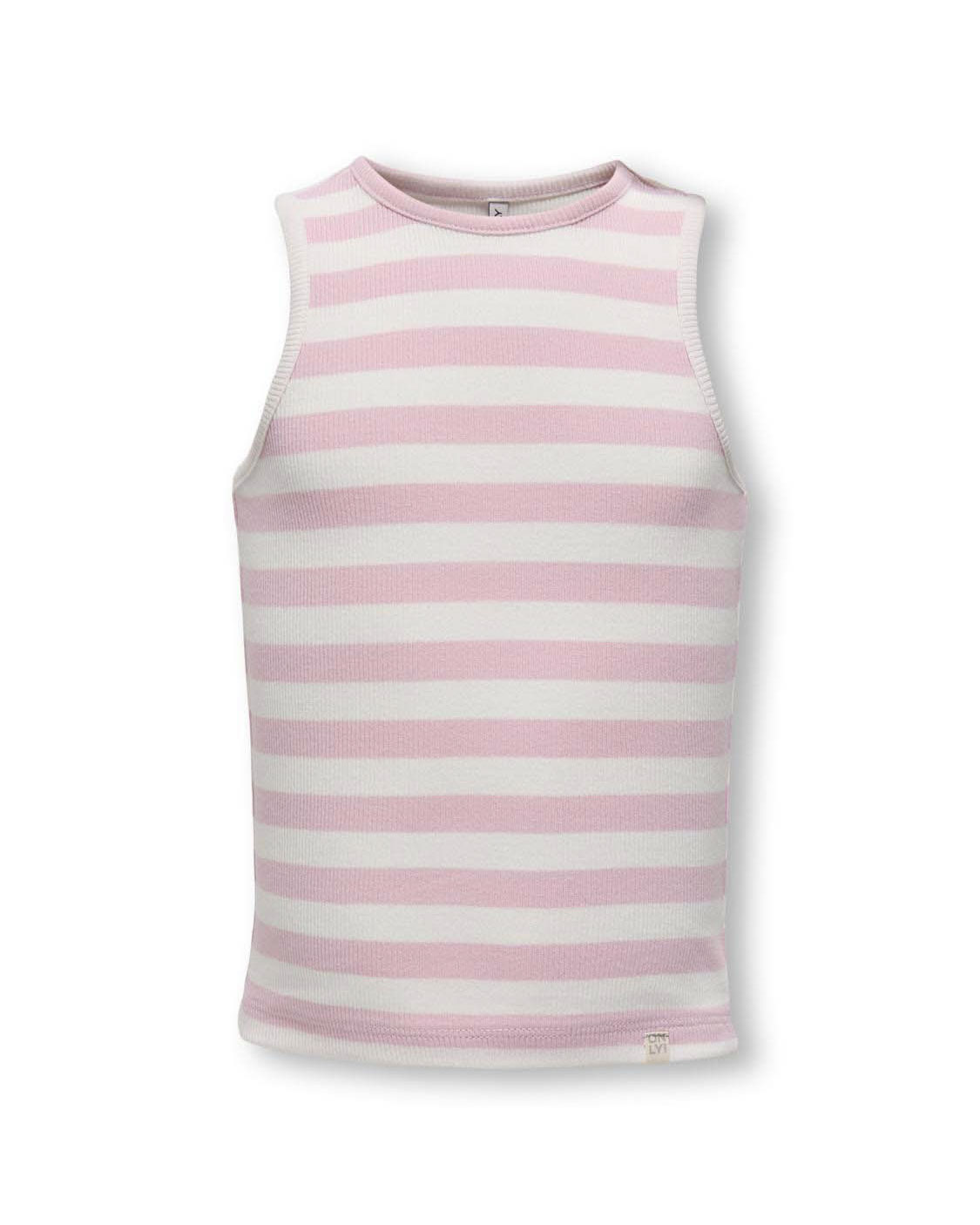 Canotta Only in cotone a costine a righe bianche e rosa