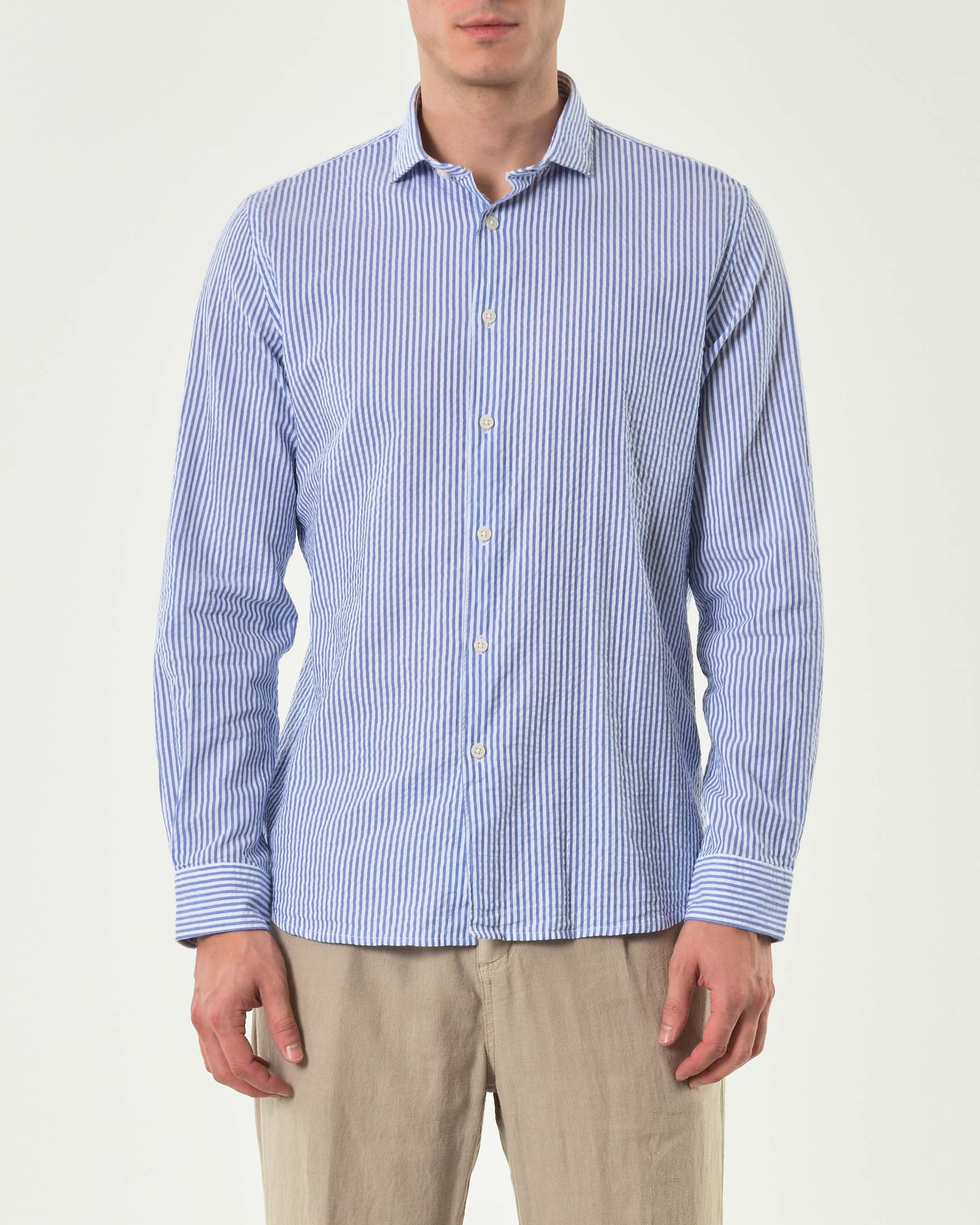 Camicia Paul Baker bastoncino bianco celeste in seersucker di puro cotone