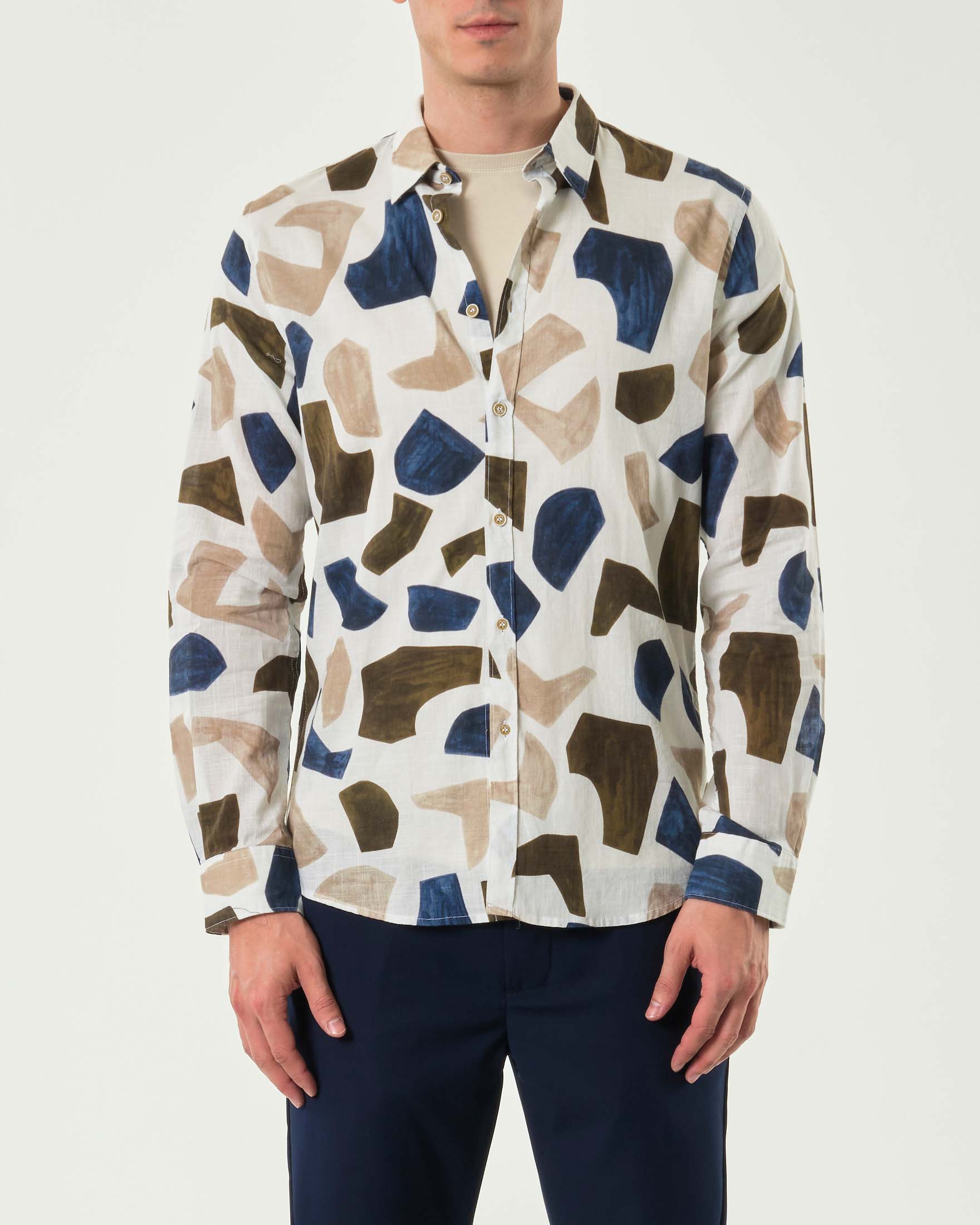 Camicia panna a fantasia geometrica astratta multicolor