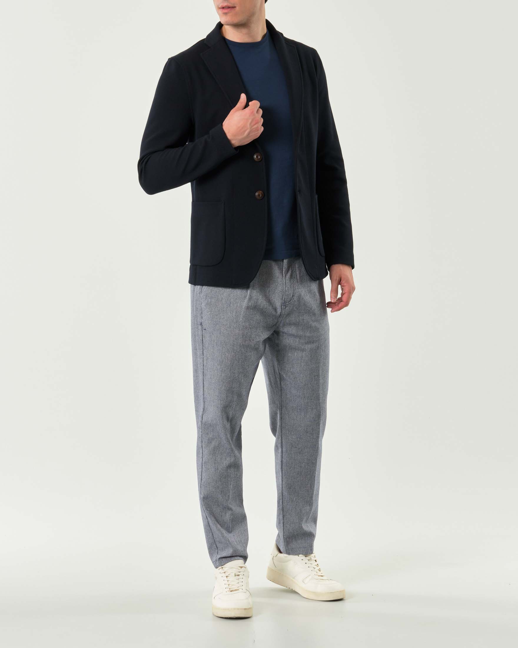 Giacca maglia blu scuro in micro piquet di viscosa stretch