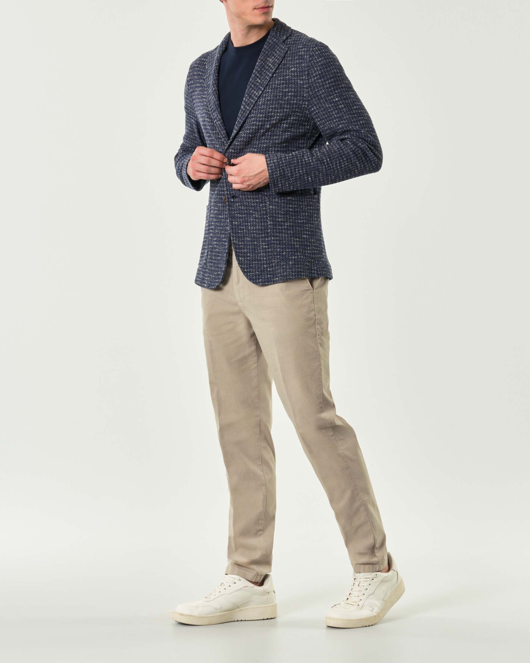 Giacca maglia a fantasia pied de poule blu e grigia