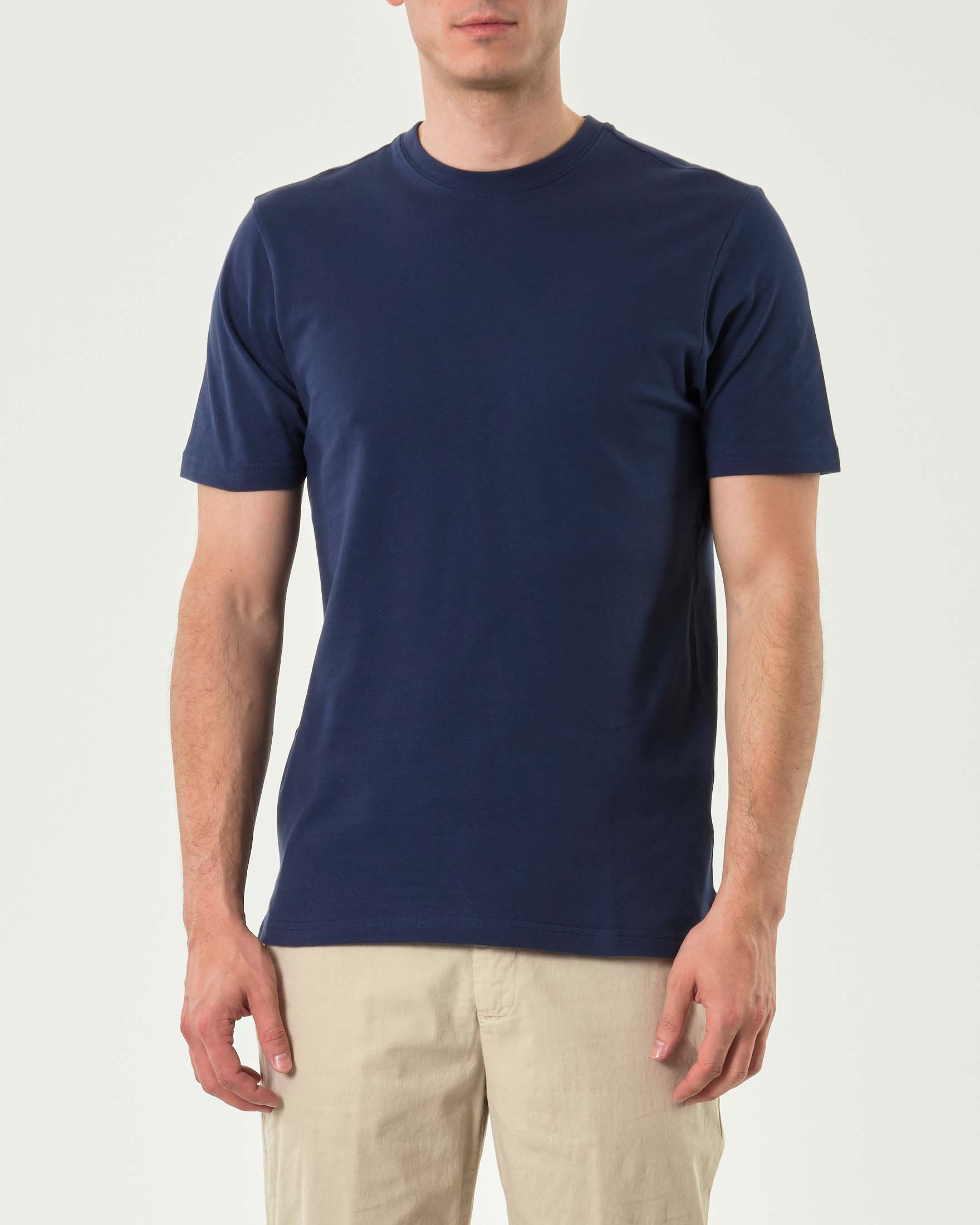 T-shirt mezza manica blu indaco in micro piquet di cotone stretch