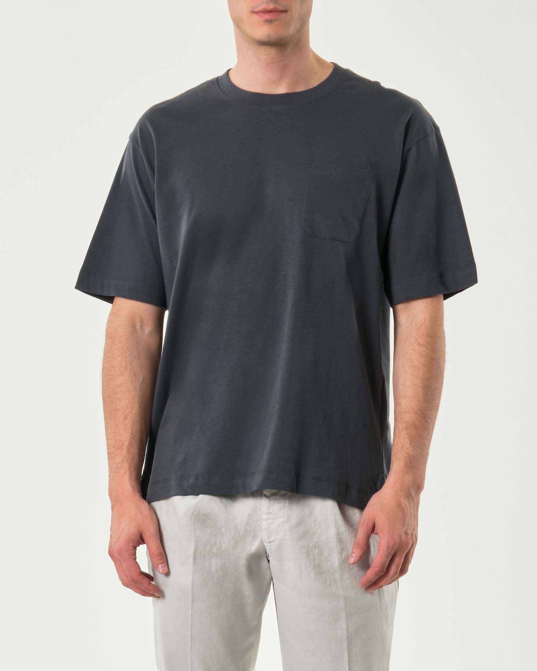T-shirt oversize Paul Baker antracite in puro cotone con taschino