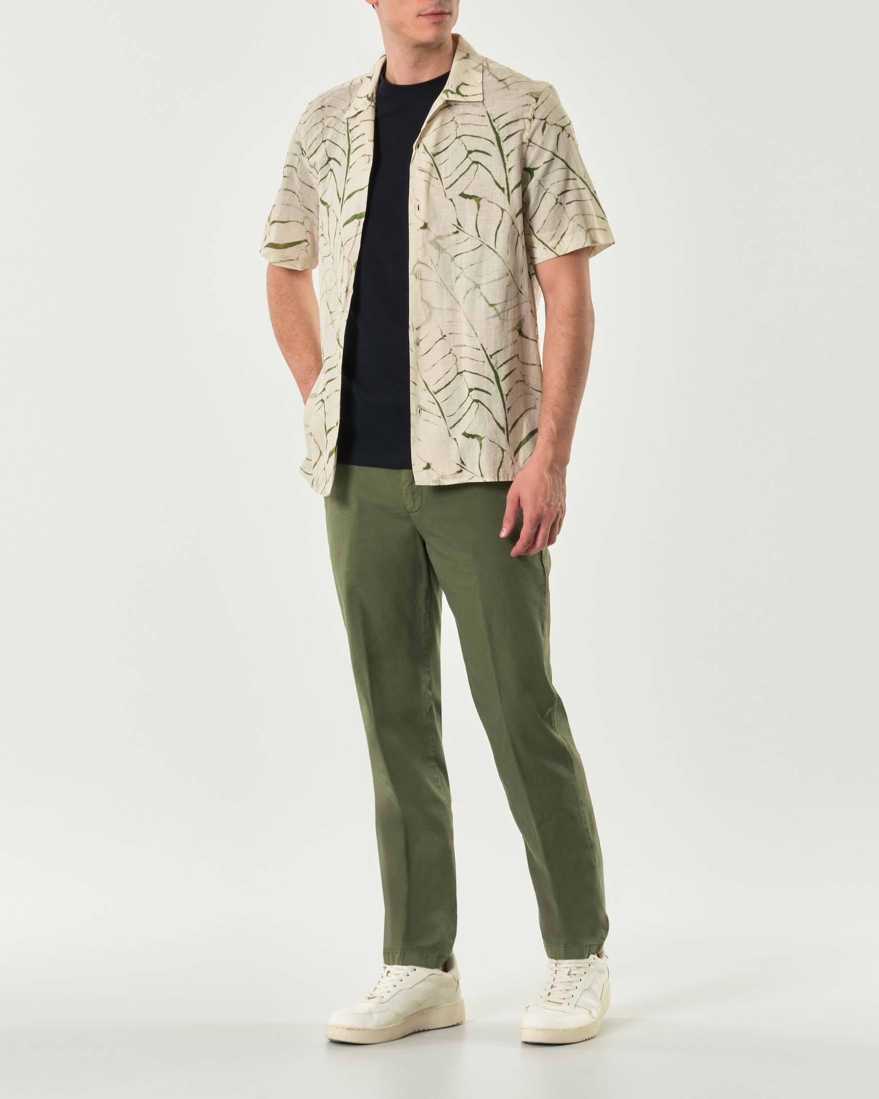 Pantalone chino verde militare in misto lino e cotone stretch