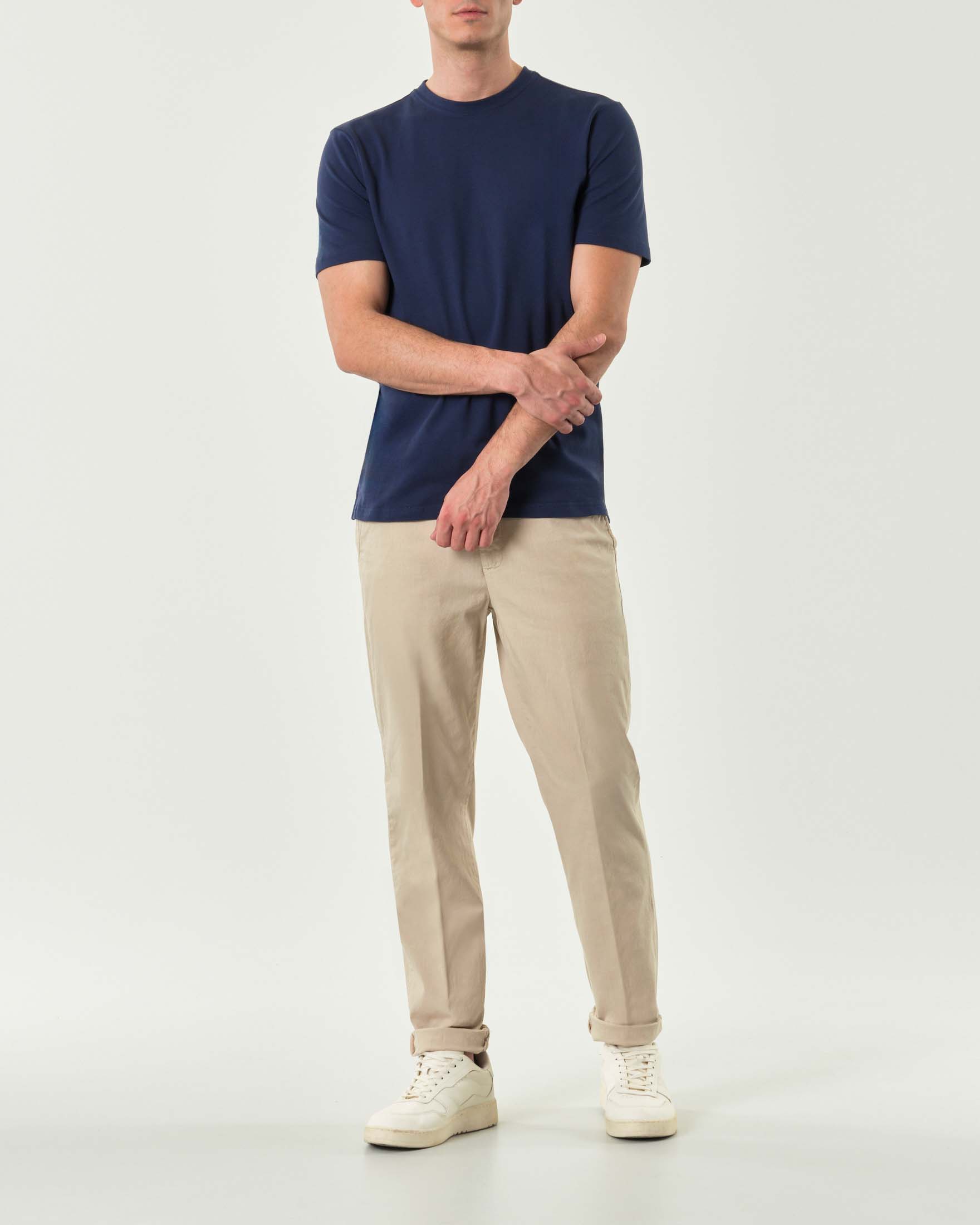 Pantalone chino beige in misto lino e cotone stretch
