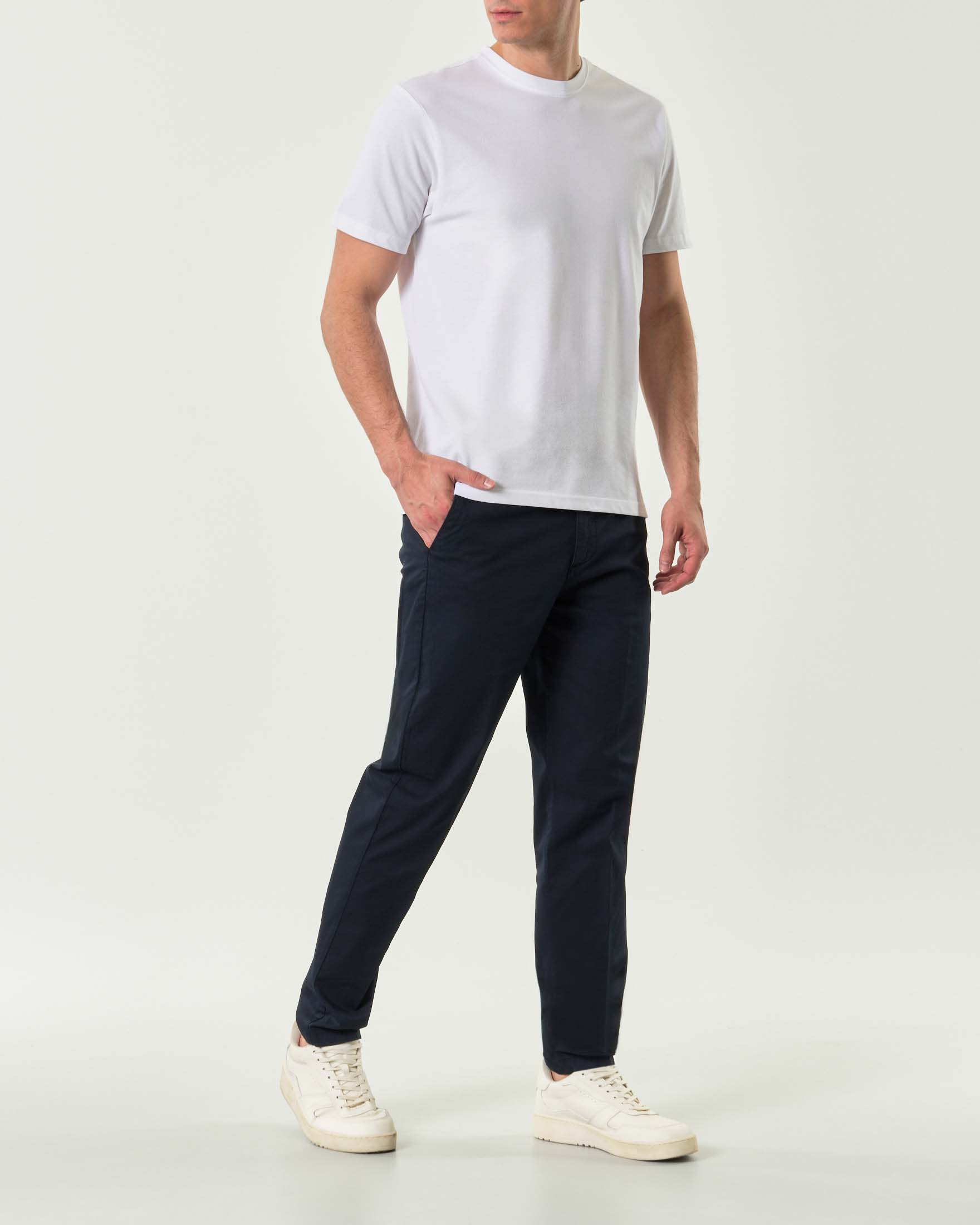 Pantalone chino blu in tessuto diagonale di cotone stretch
