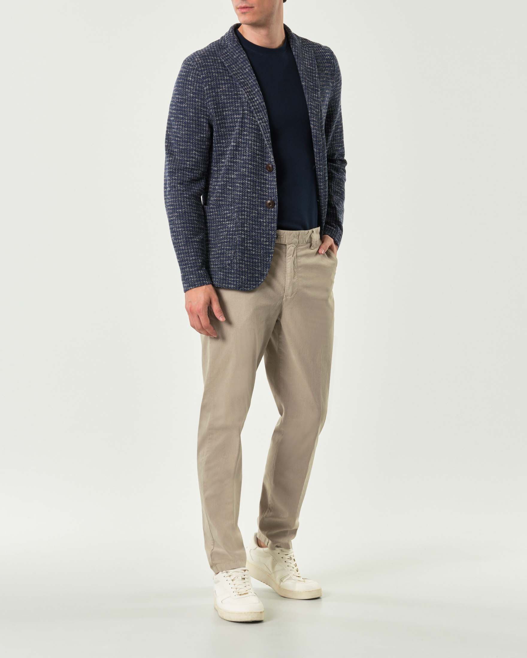 Pantalone chino beige in cotone stretch micro armatura