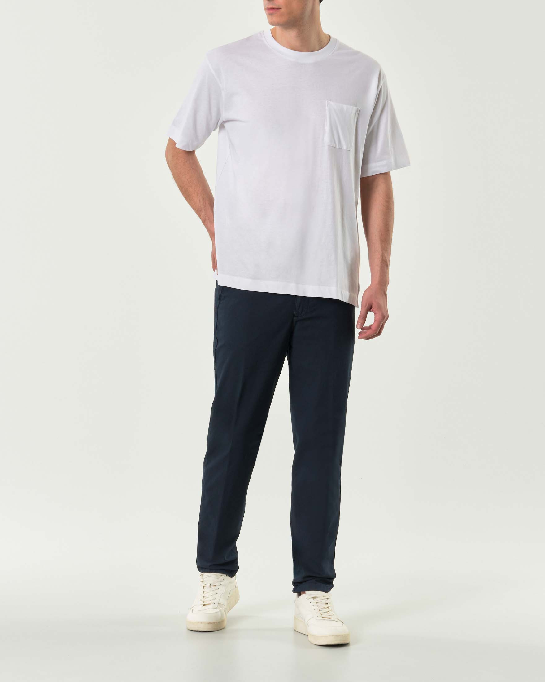 Pantalone chino blu in cotone stretch micro armatura
