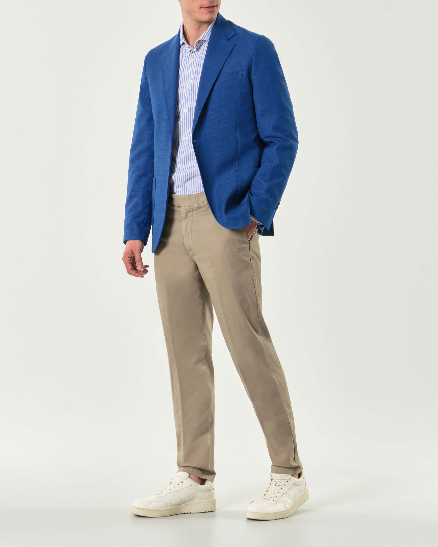 Blazer blu royal in viscosa stretch effetto fiammato