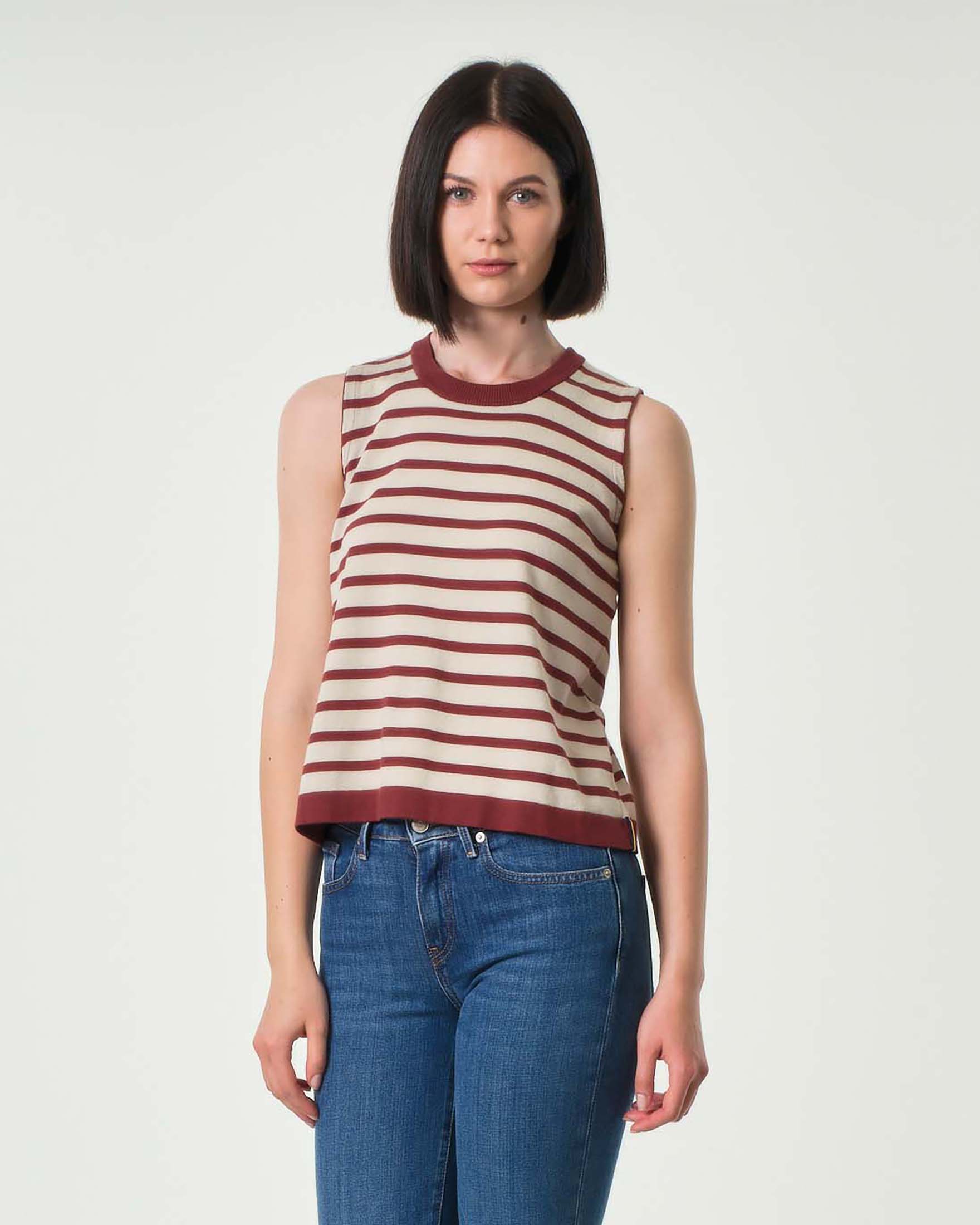 Maglia senza maniche K-Way in cotone a righe color gesso e mattone