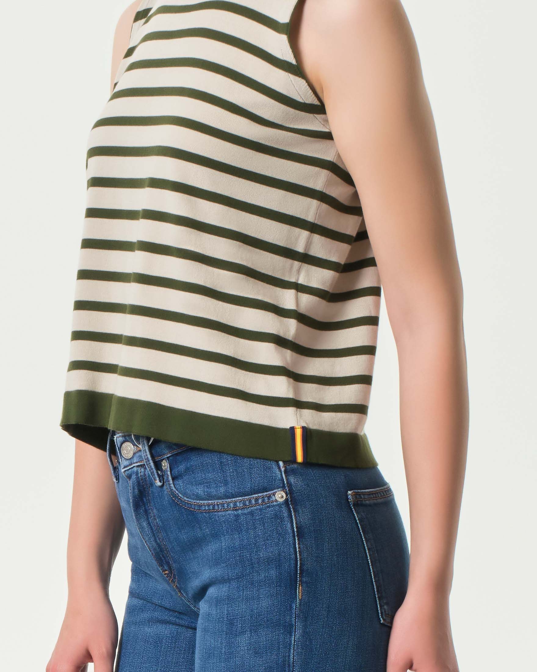 Maglia senza maniche K-Way in cotone a righe color gesso e verde militare