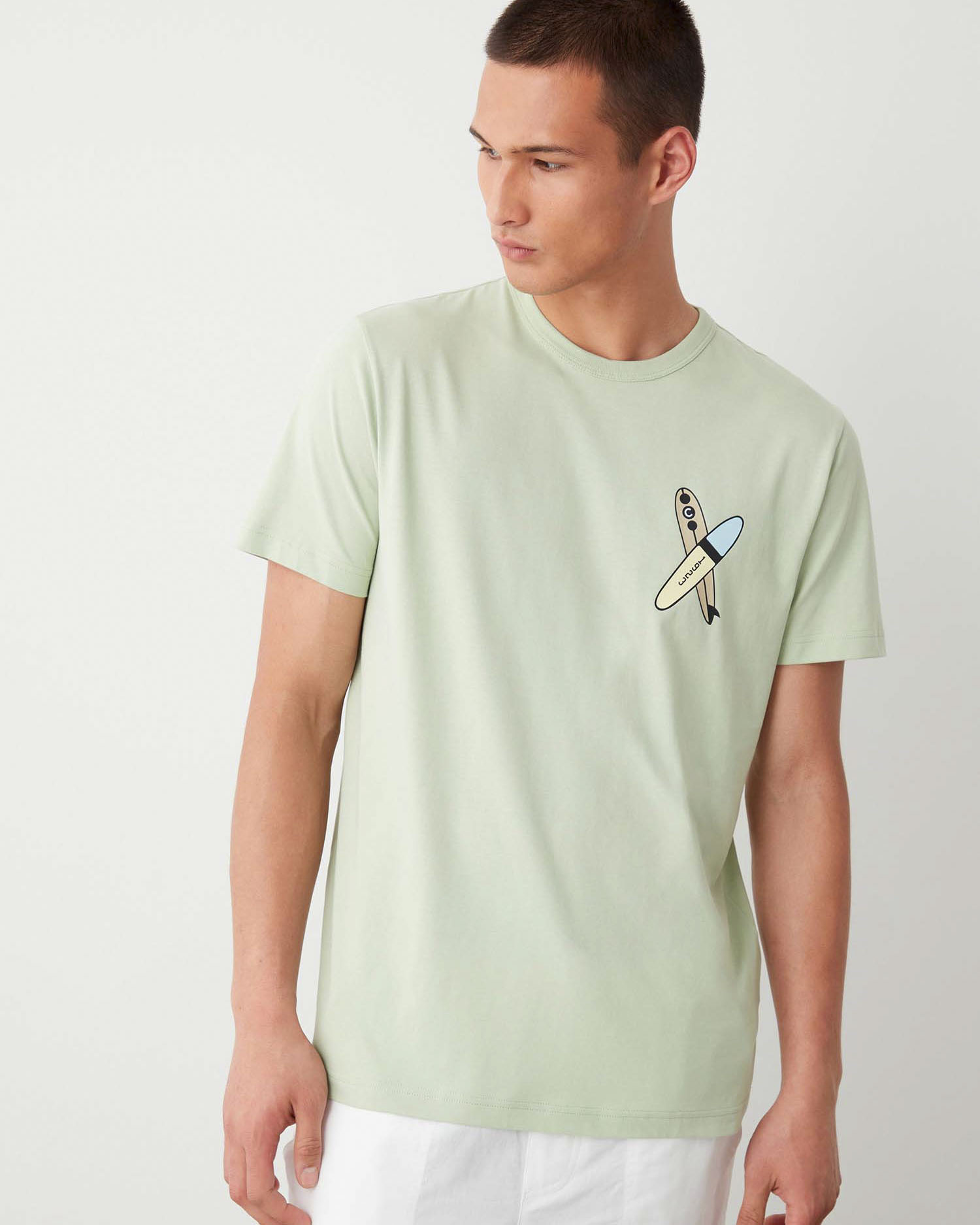 T-shirt mezza manica Colmar Originals verde salvia con stampa surf