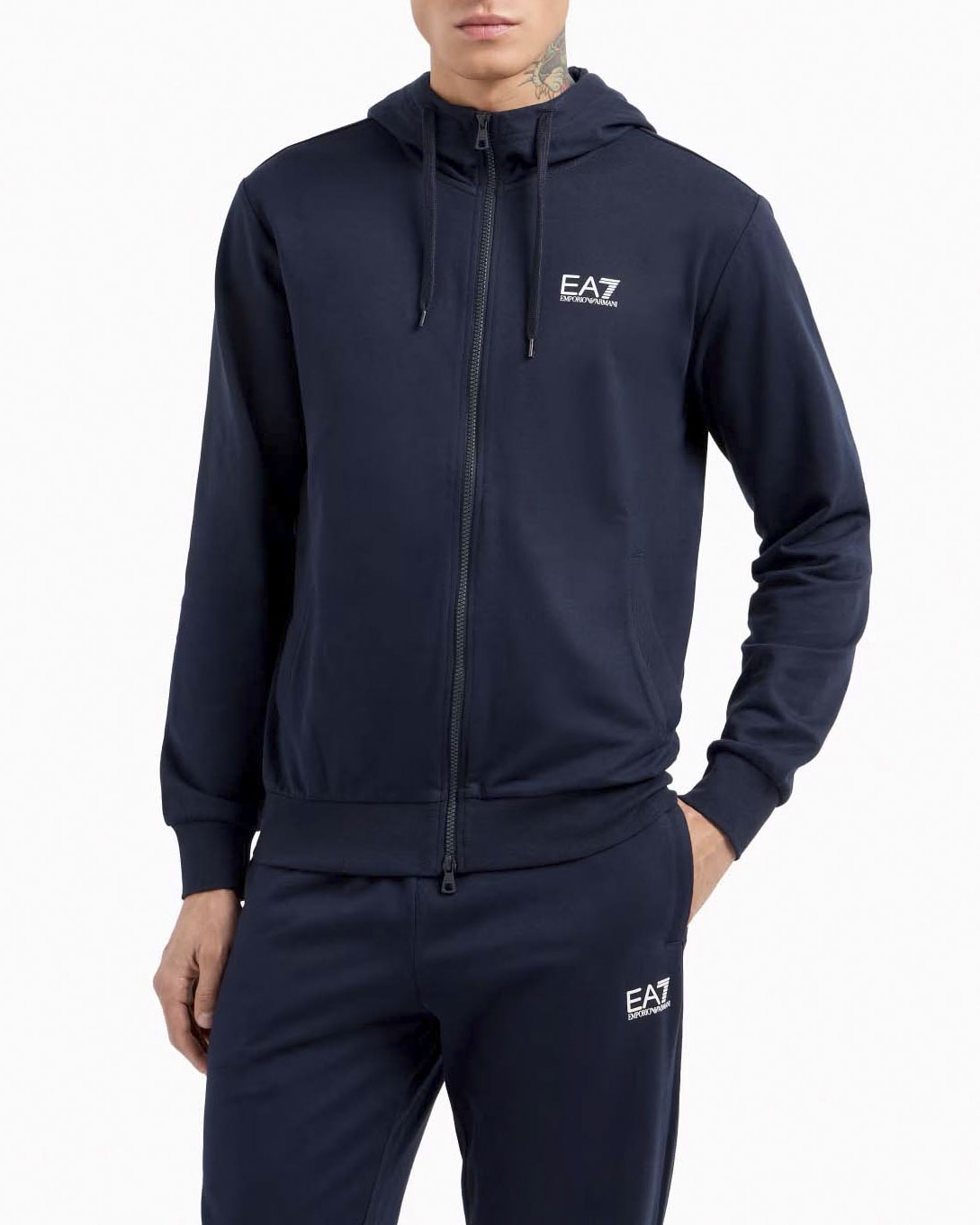 Felpa blu in puro cotone con cappuccio e cerniera